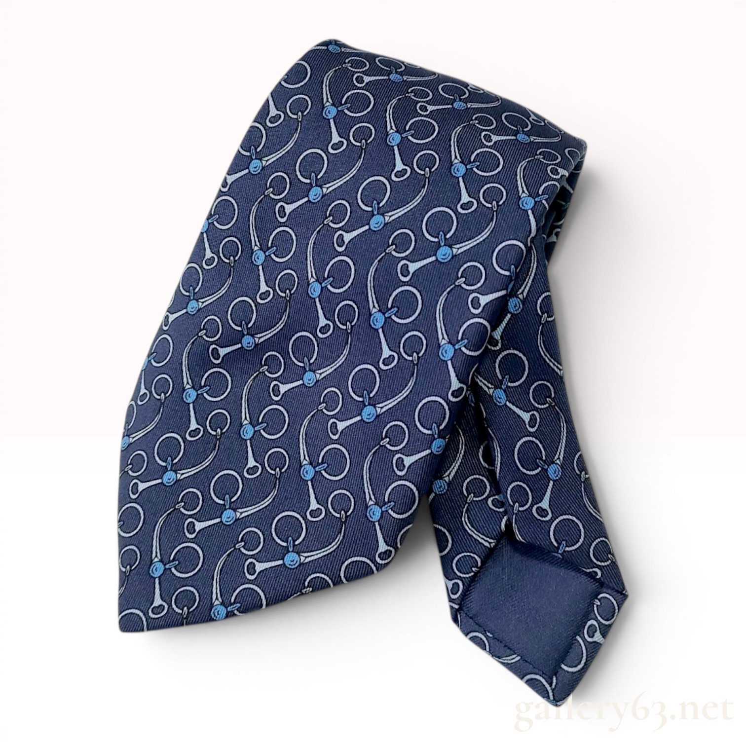 Hermes Navy Blue Silk Equestrian Snaffle Bit Motif Necktie