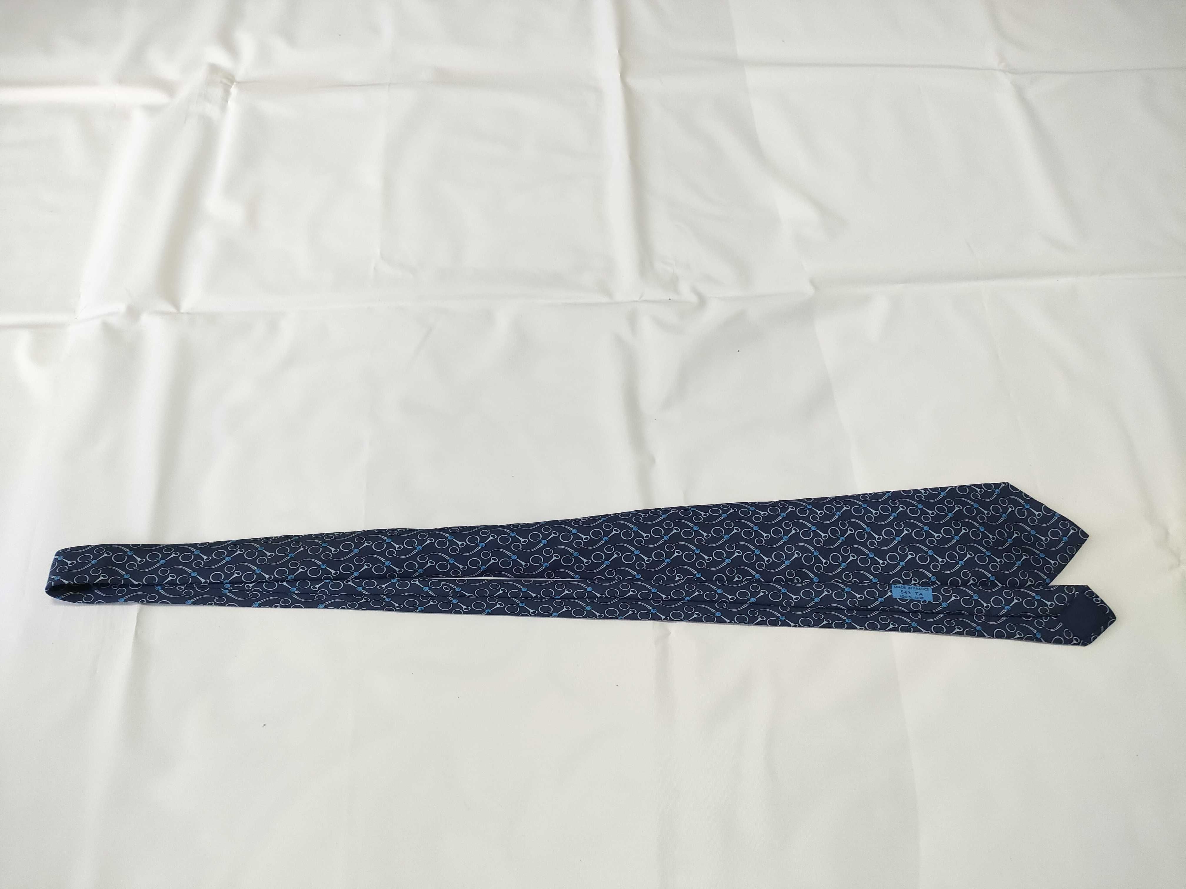 Hermes Navy Blue Silk Equestrian Snaffle Bit Motif Necktie