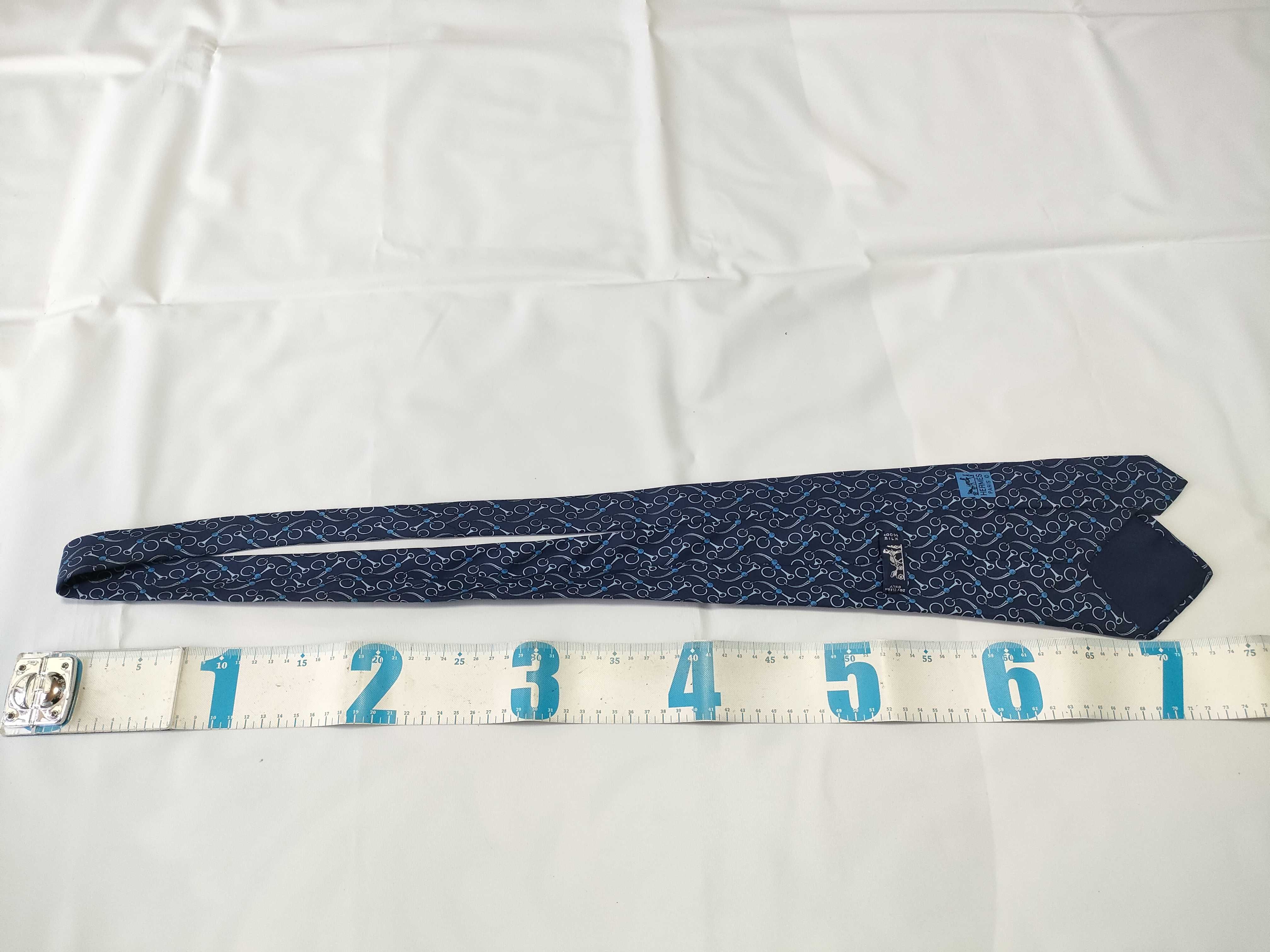 Hermes Navy Blue Silk Equestrian Snaffle Bit Motif Necktie