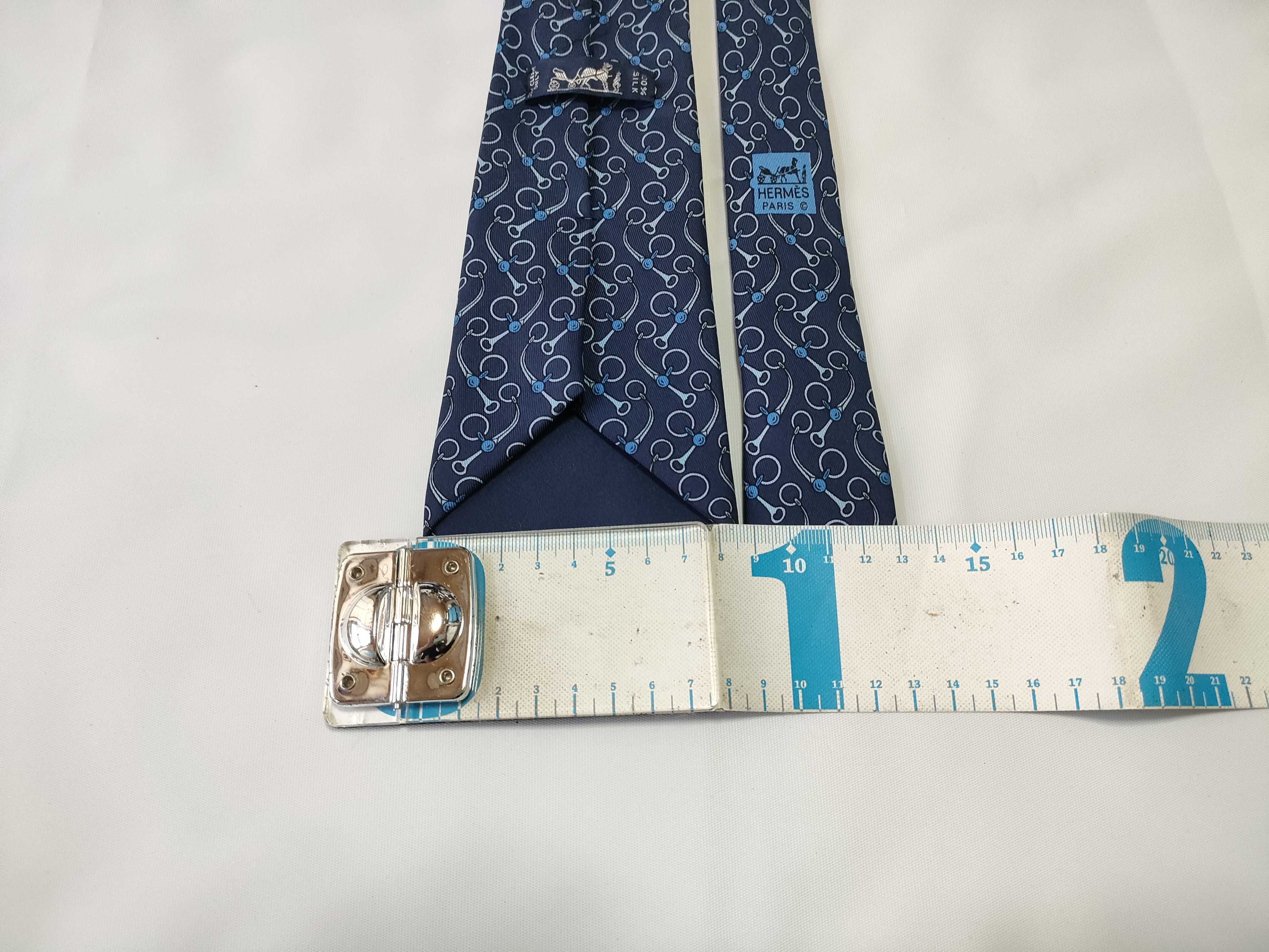 Hermes Navy Blue Silk Equestrian Snaffle Bit Motif Necktie