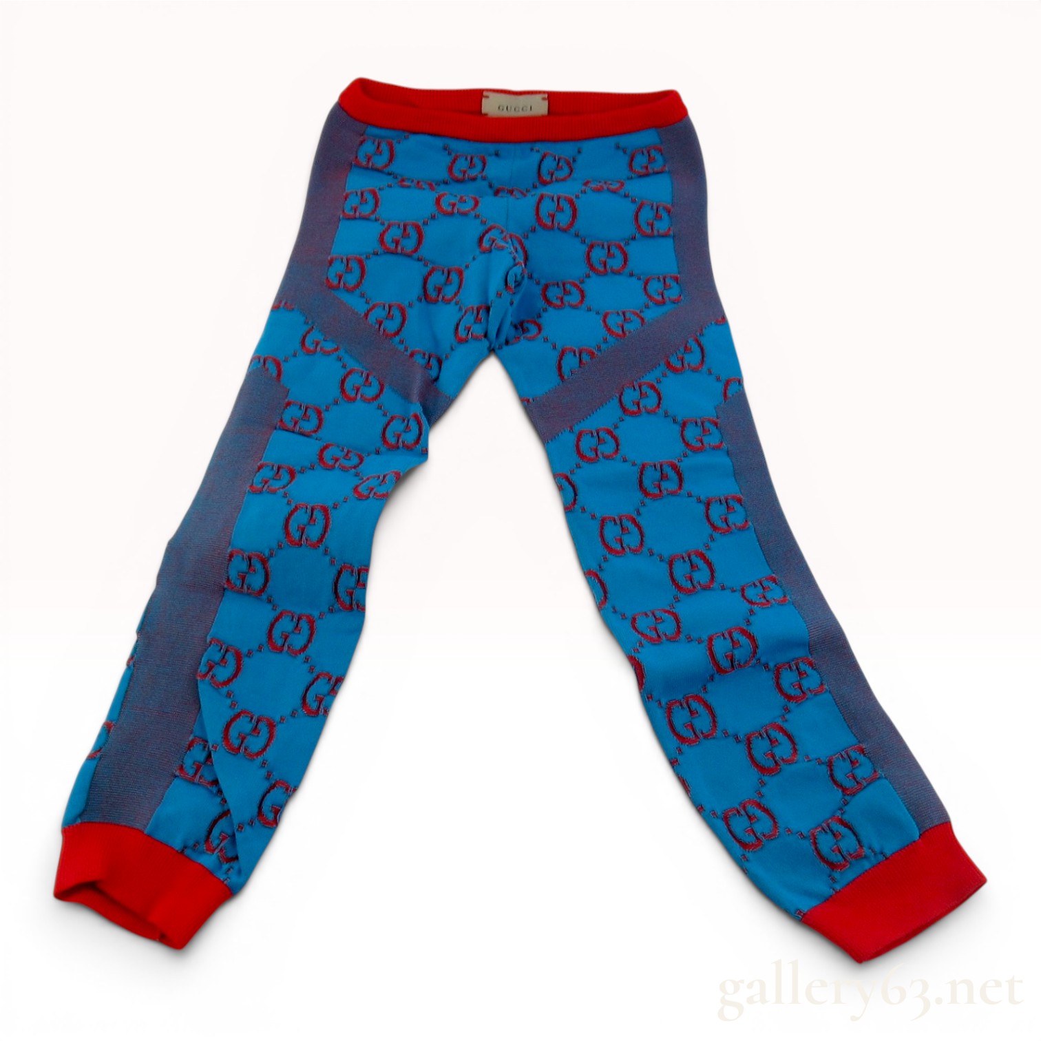 Gucci Children's GG Monogram Knit Leggings in Blue and Red