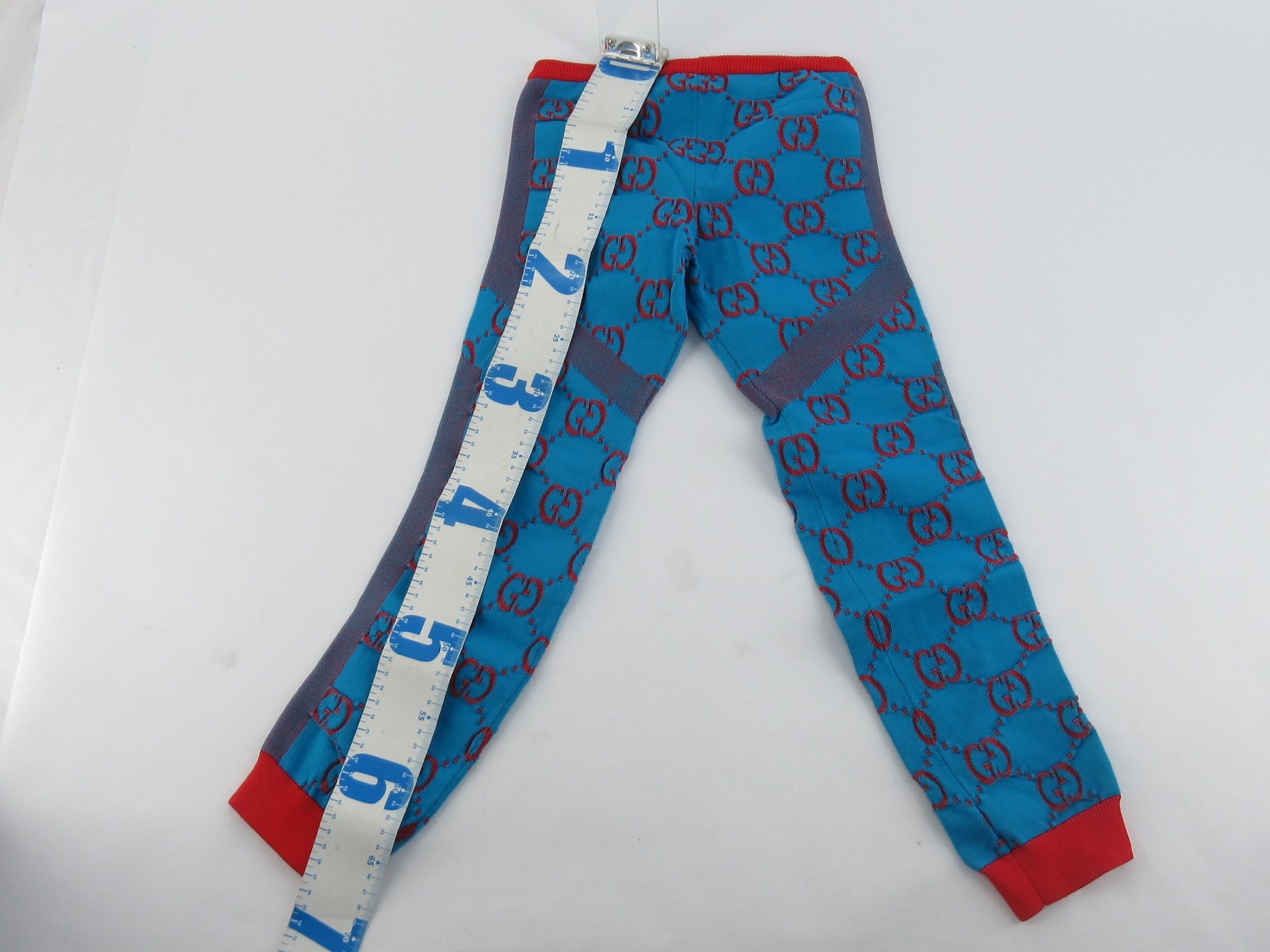 Gucci Children's GG Monogram Knit Leggings in Blue and Red