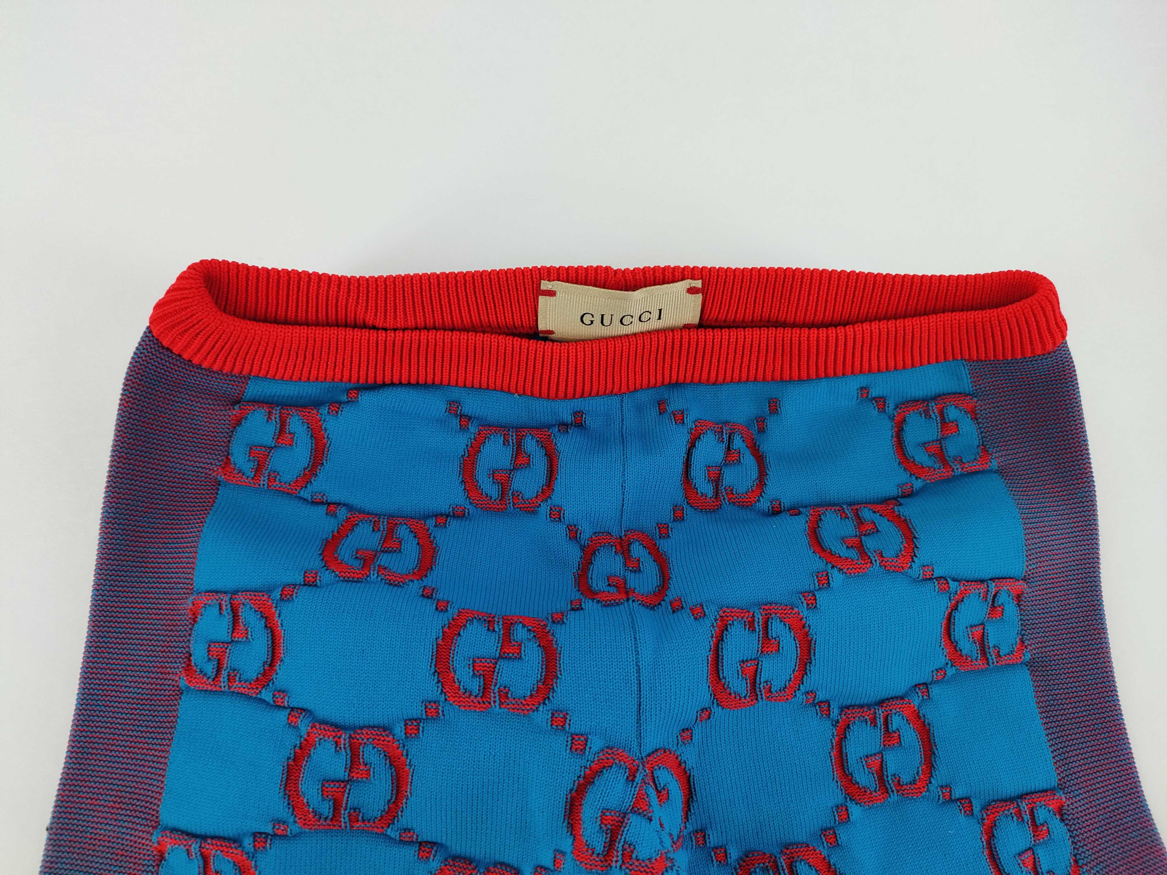 Gucci Children's GG Monogram Knit Leggings in Blue and Red