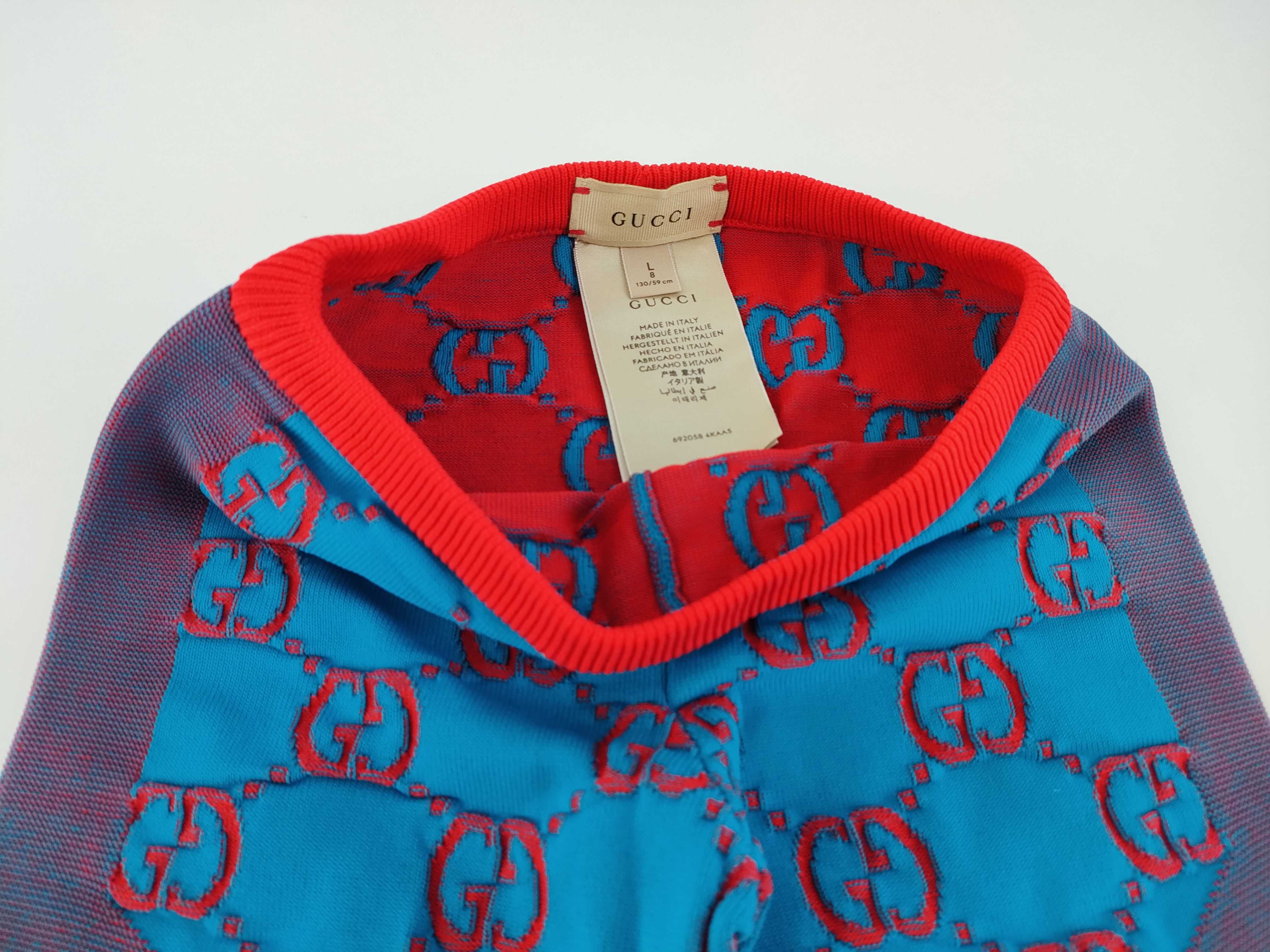 Gucci Children's GG Monogram Knit Leggings in Blue and Red