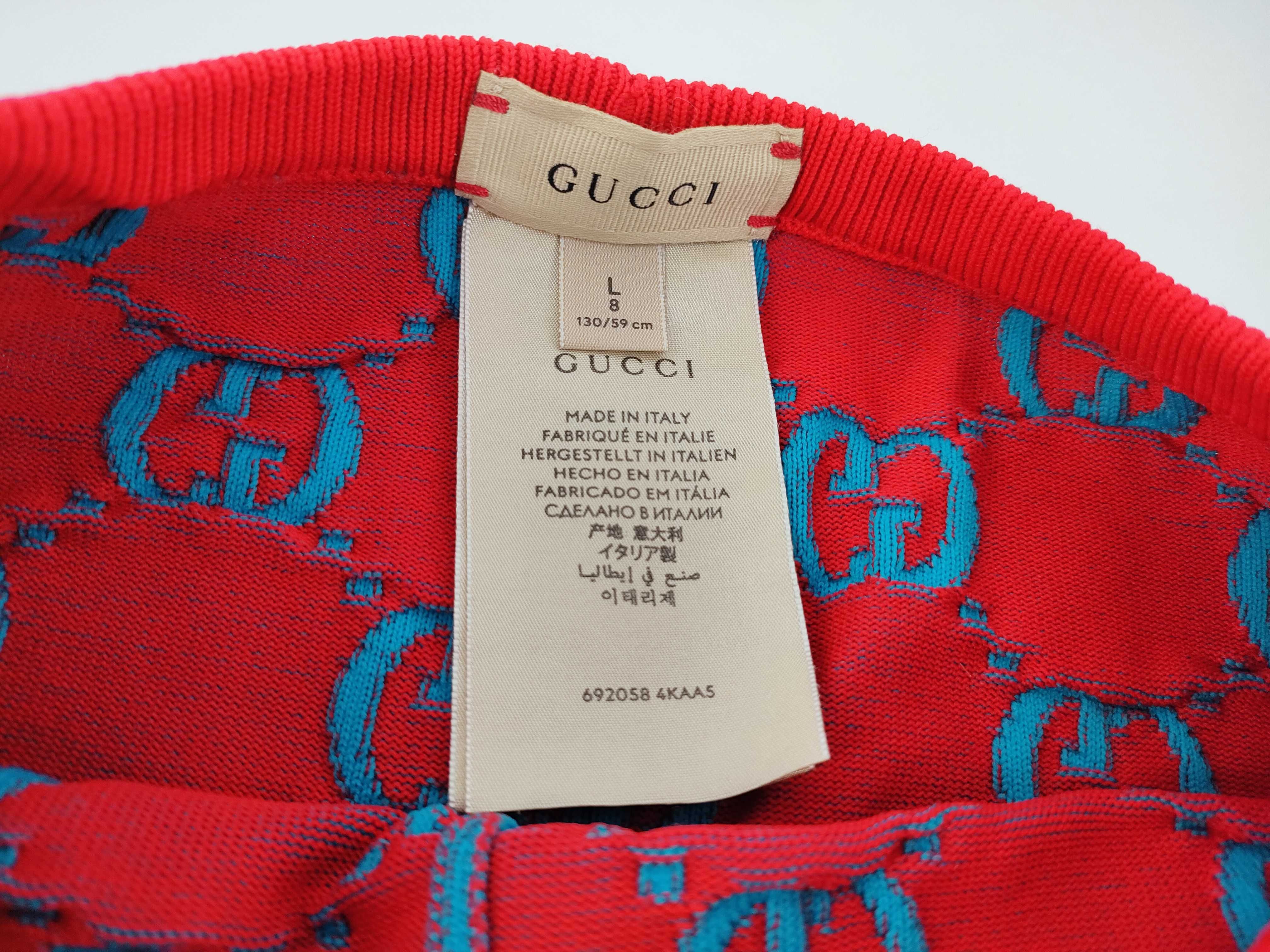 Gucci Children's GG Monogram Knit Leggings in Blue and Red