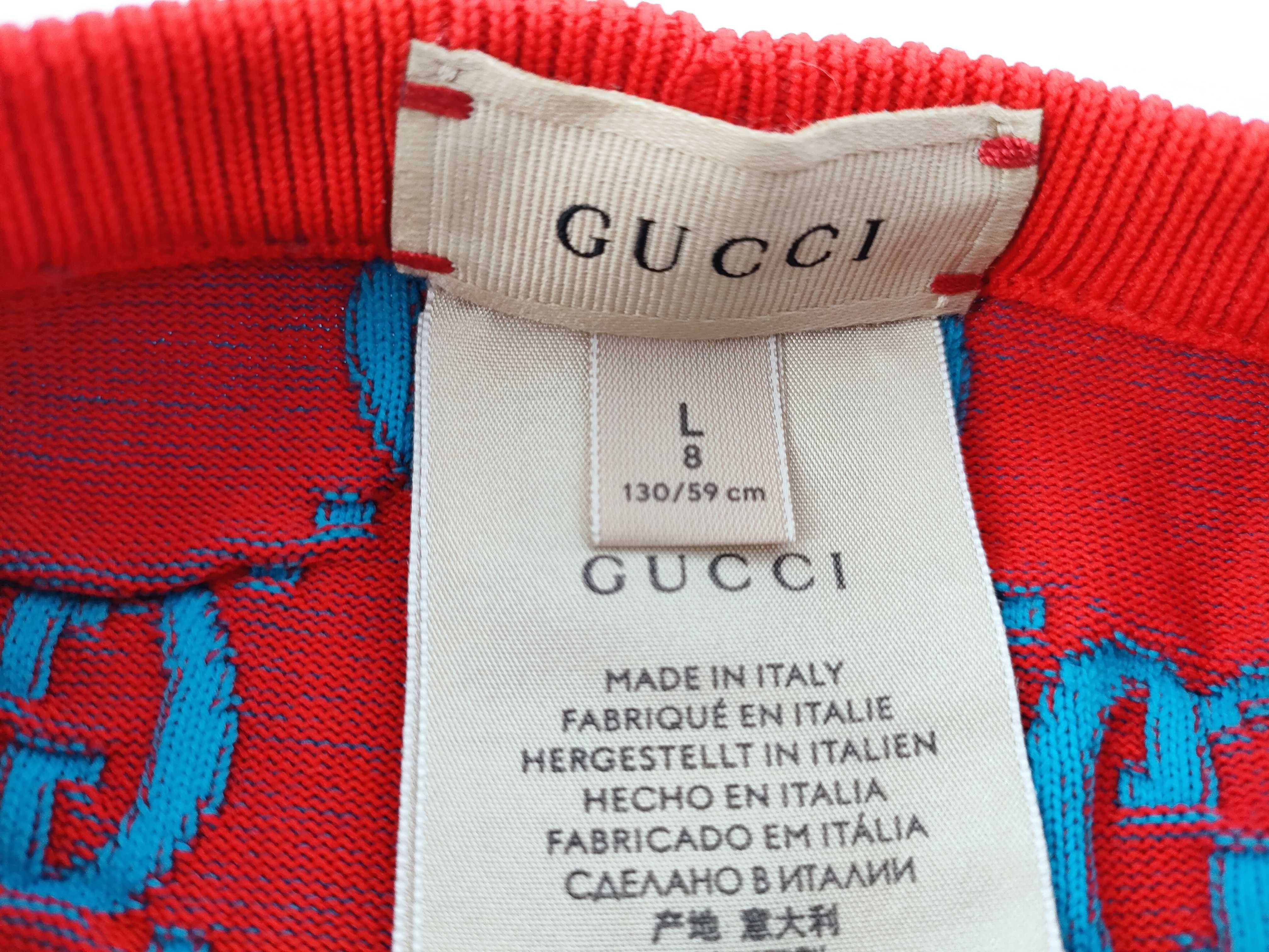 Gucci Children's GG Monogram Knit Leggings in Blue and Red