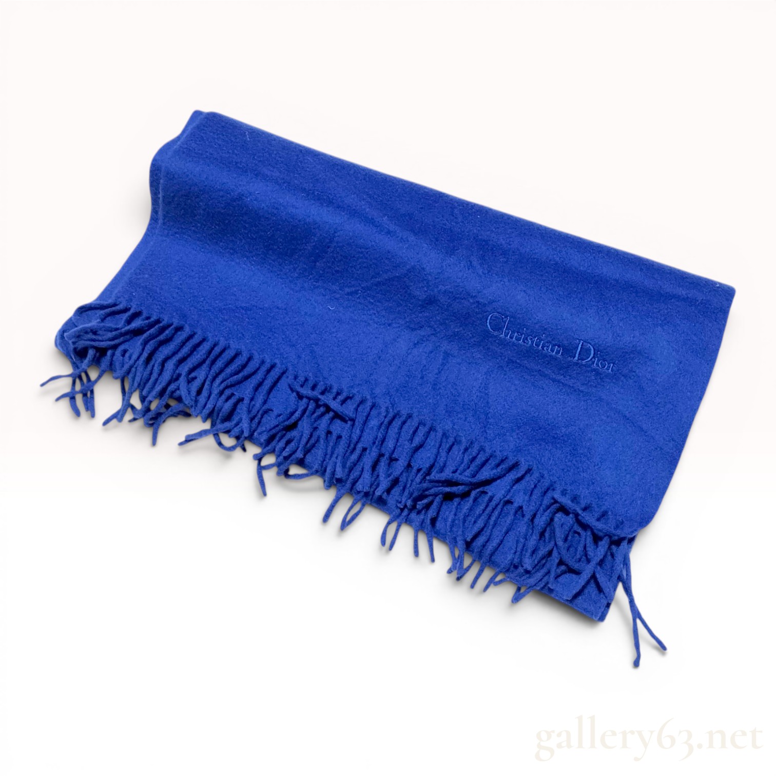 Christian Dior Royal Blue Solid Scarf with Fringed Ends