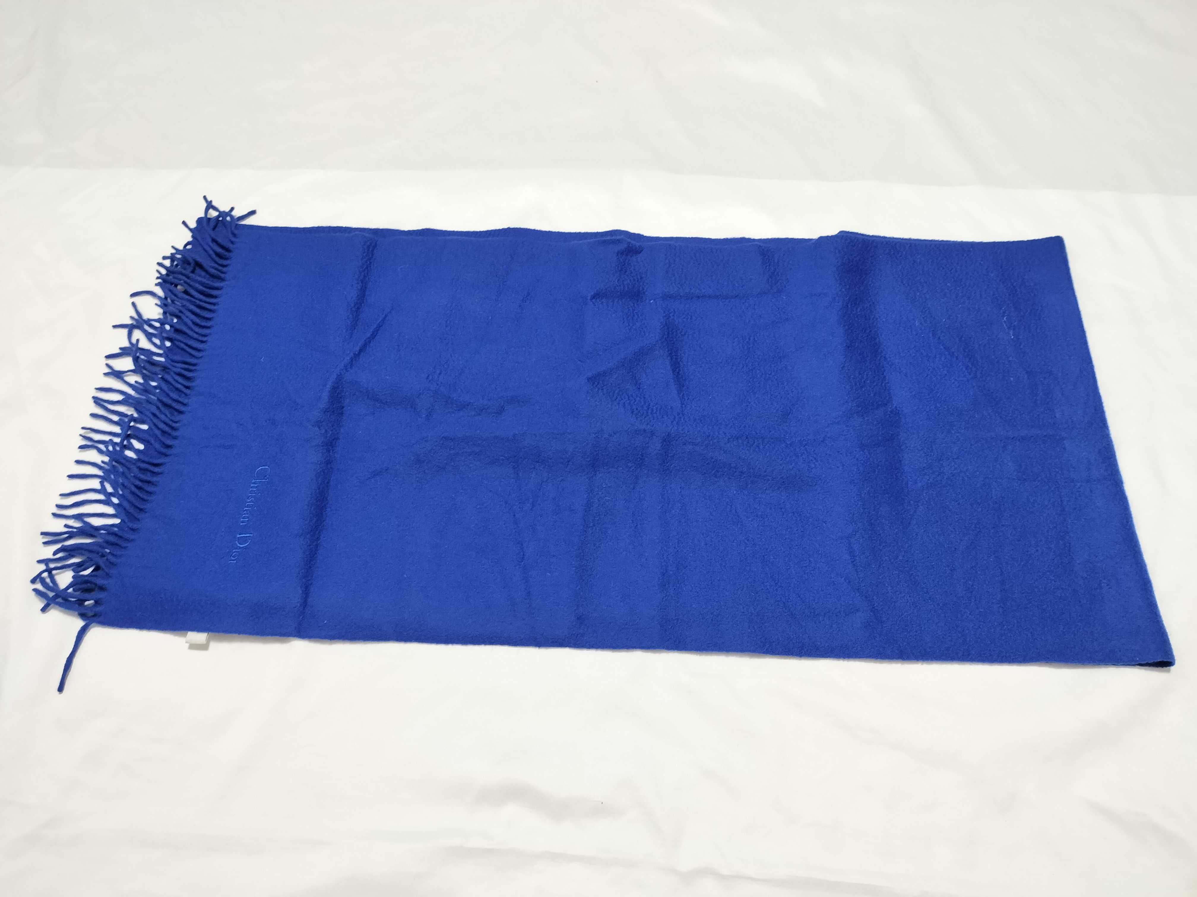 Christian Dior Royal Blue Solid Scarf with Fringed Ends