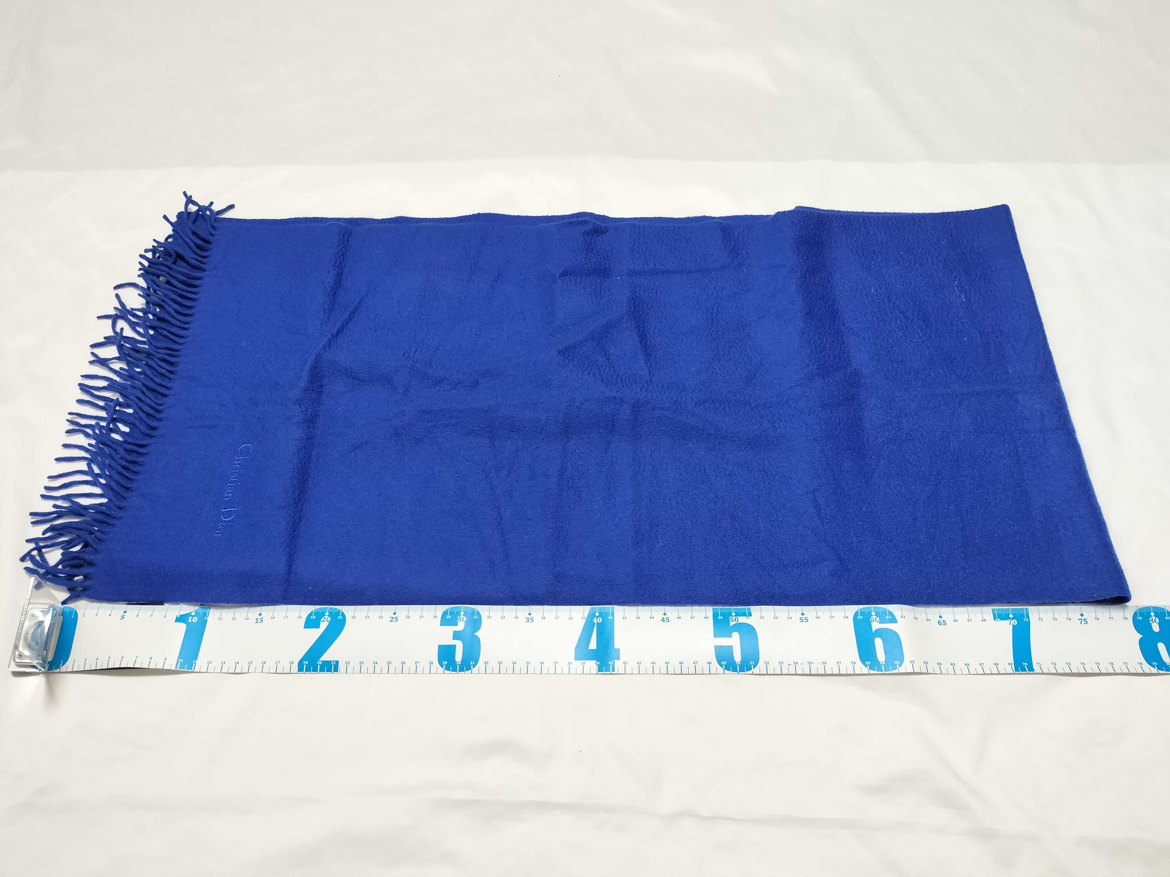 Christian Dior Royal Blue Solid Scarf with Fringed Ends