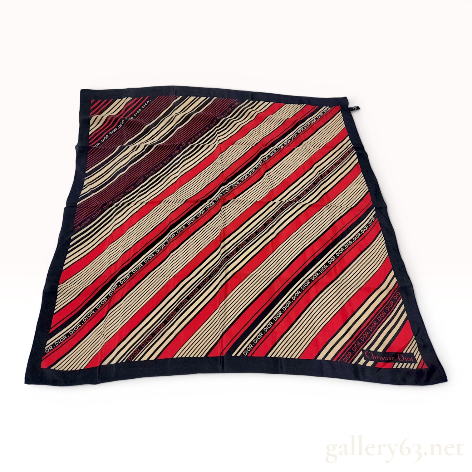Christian Dior Vintage Silk Diagonal Stripe Square Scarf