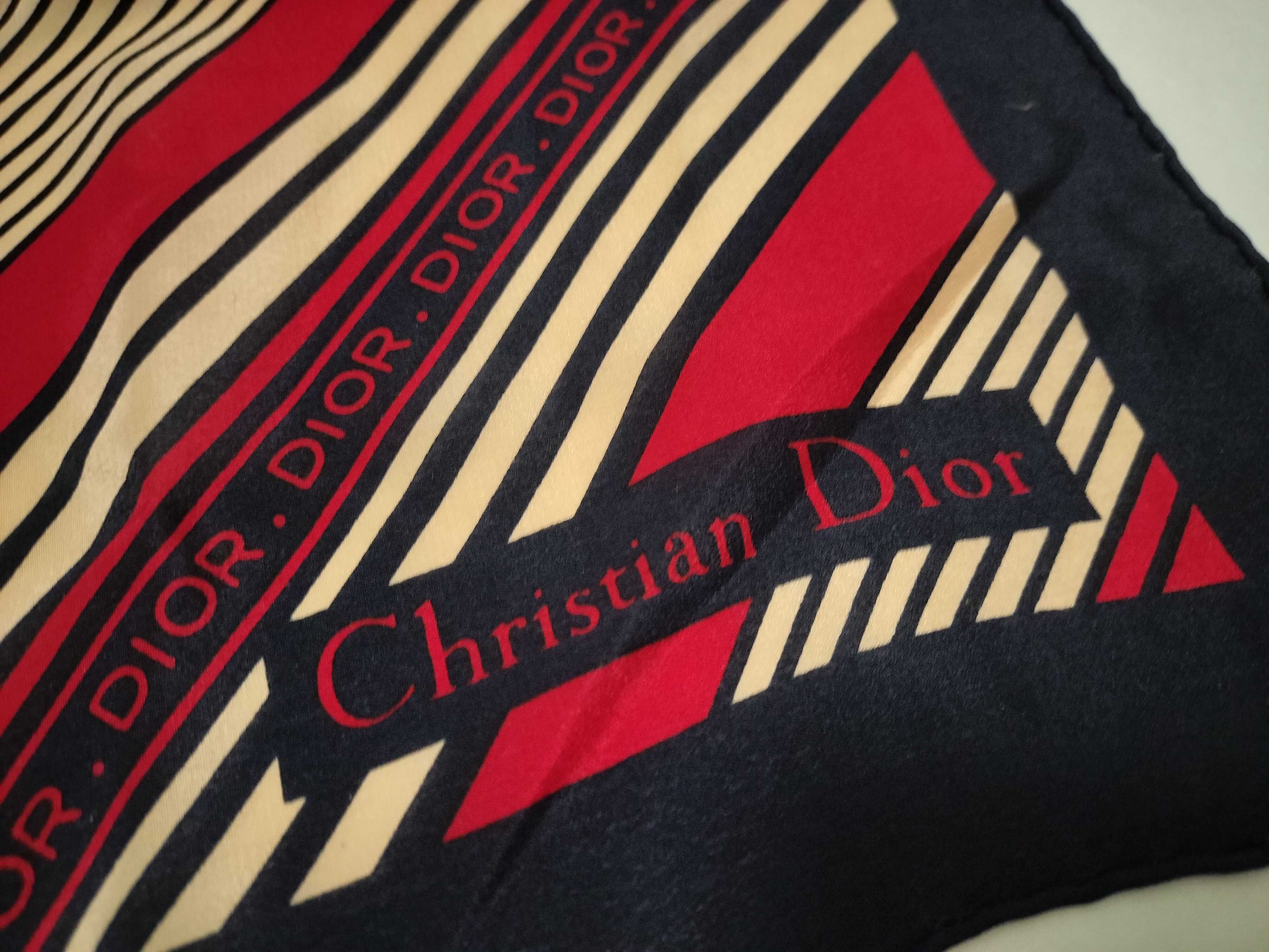 Christian Dior Vintage Silk Diagonal Stripe Square Scarf