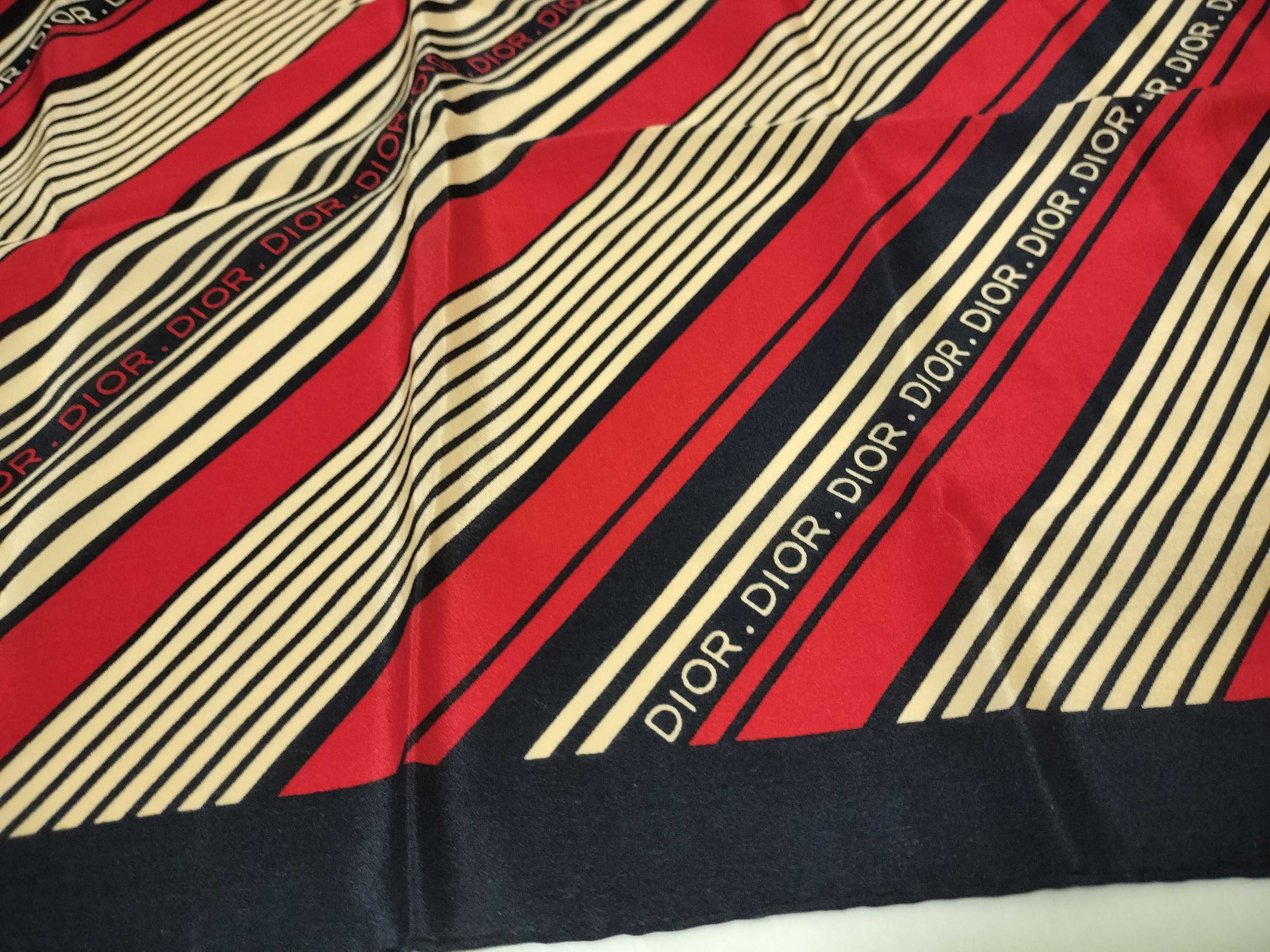 Christian Dior Vintage Silk Diagonal Stripe Square Scarf