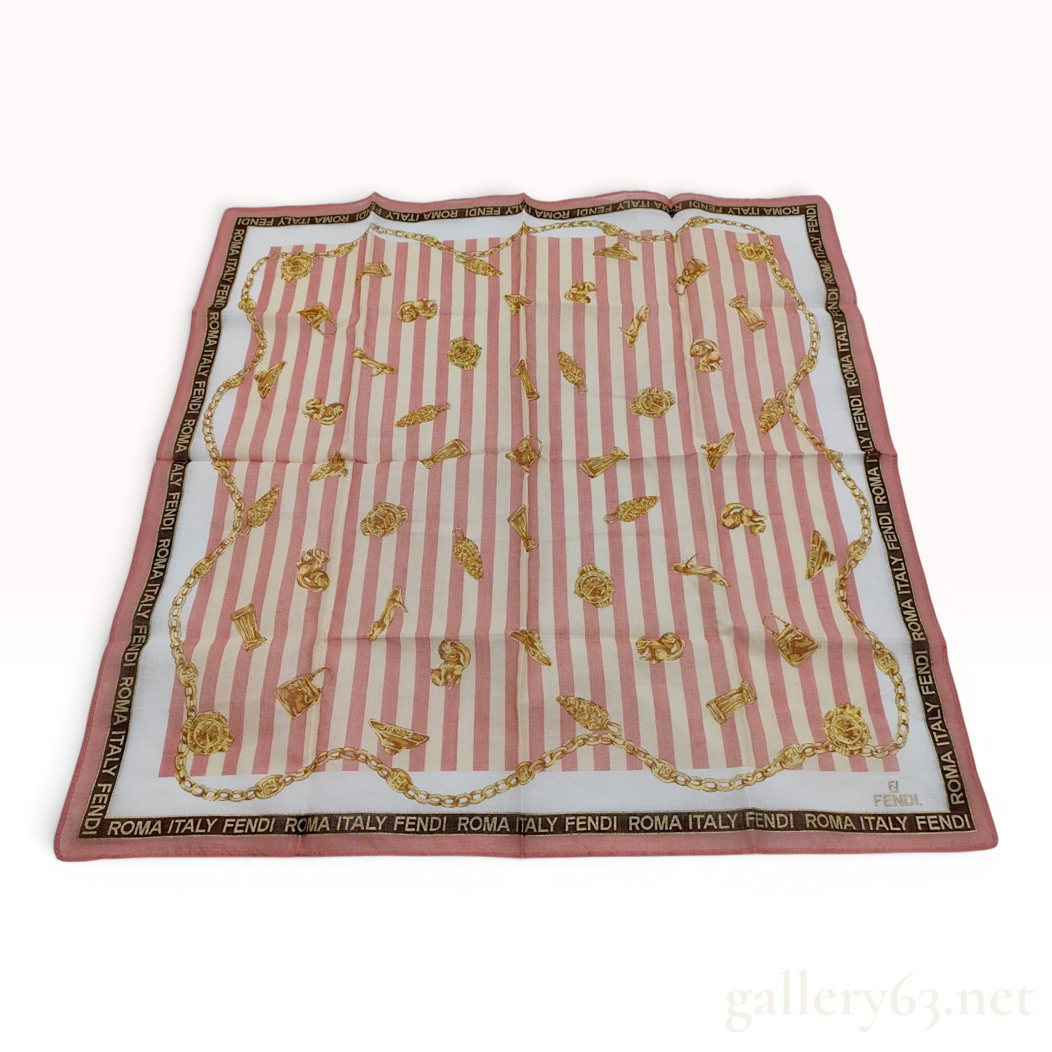 Fendi Striped and Fashion Motif Square Scarf