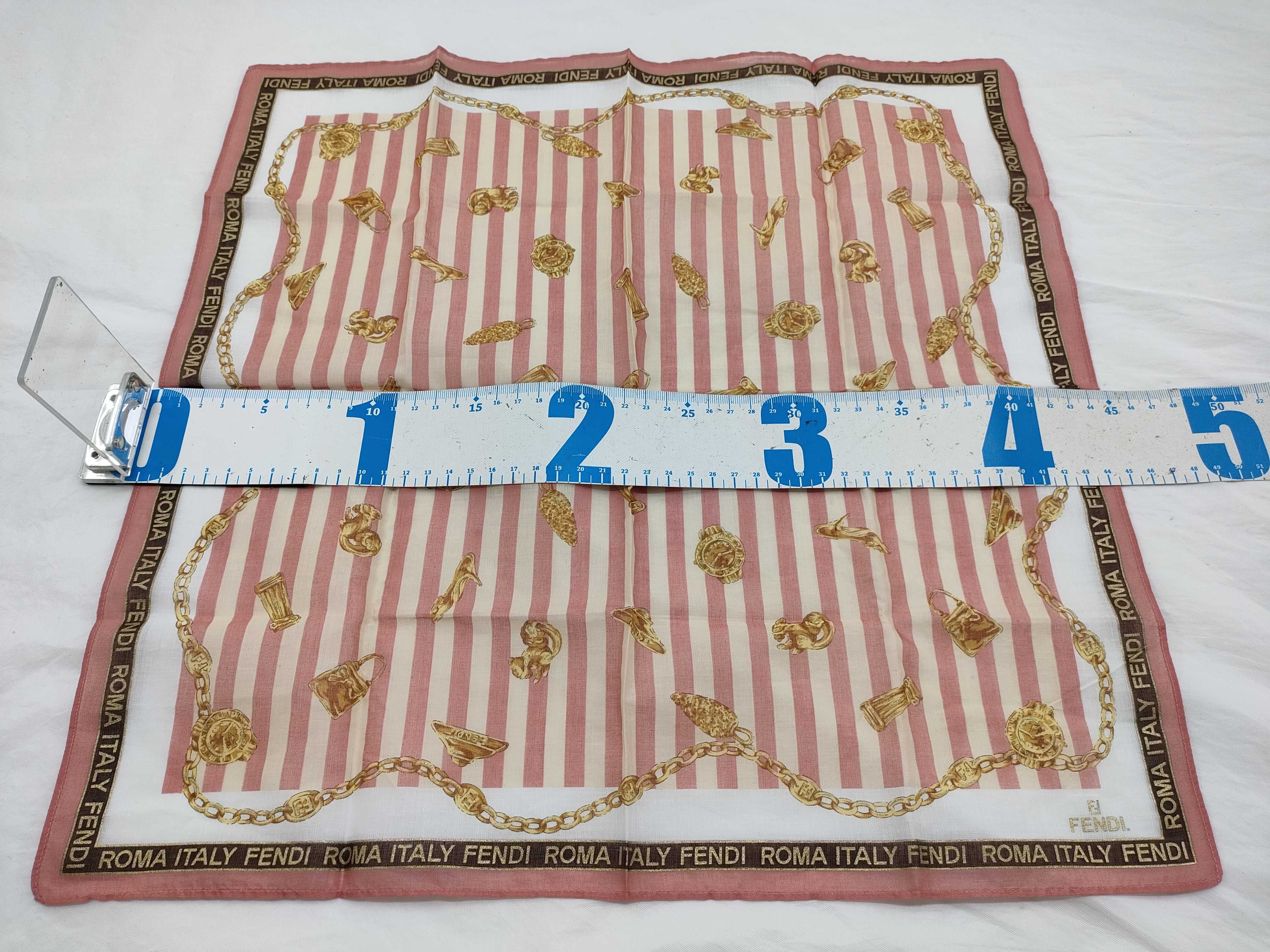 Fendi Striped and Fashion Motif Square Scarf