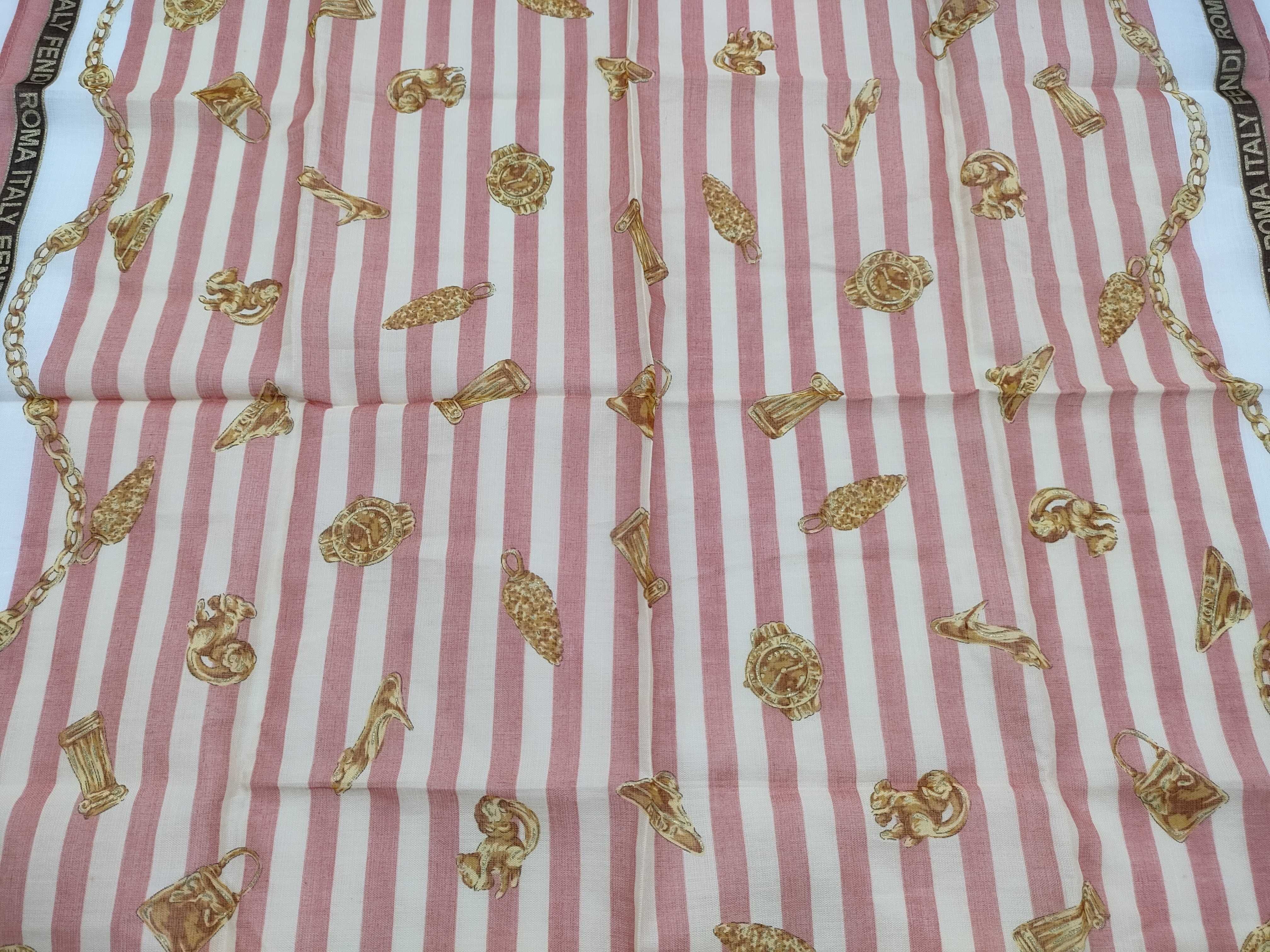 Fendi Striped and Fashion Motif Square Scarf