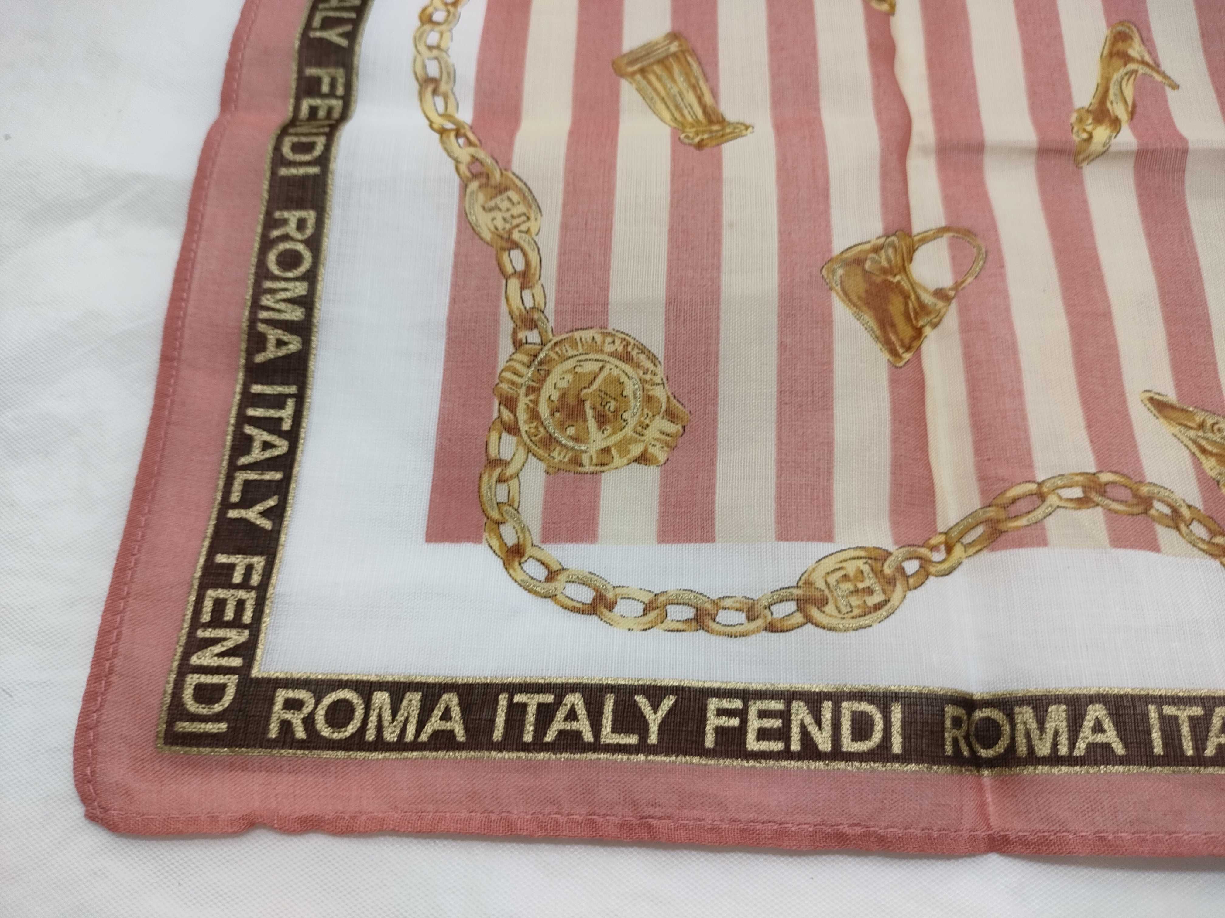 Fendi Striped and Fashion Motif Square Scarf