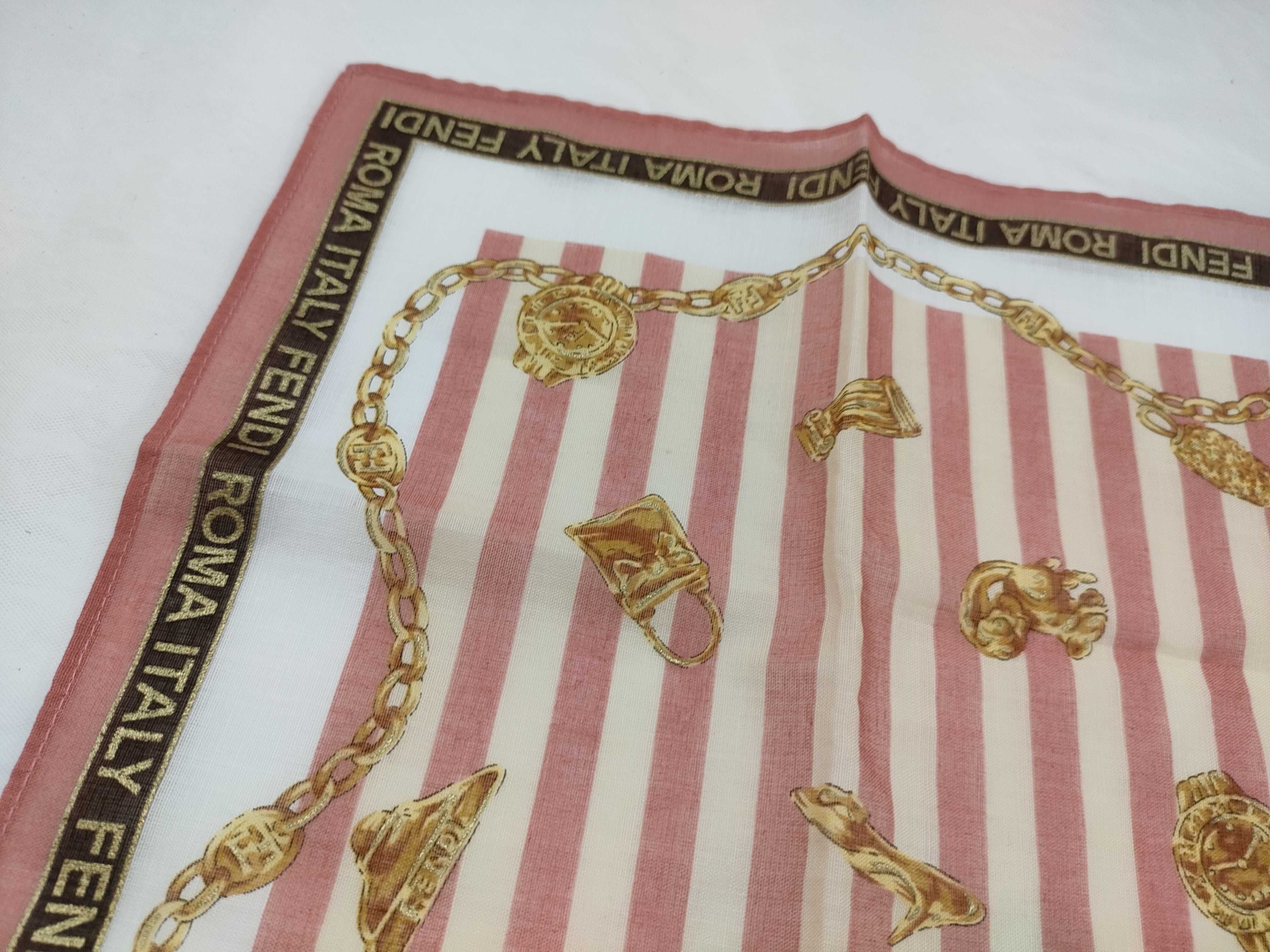 Fendi Striped and Fashion Motif Square Scarf