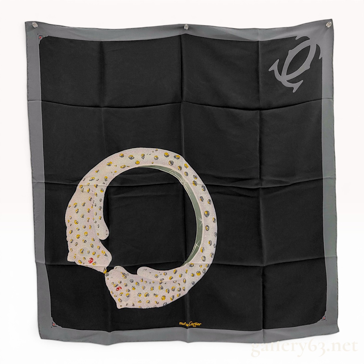 Must de Cartier Panther Ring Motif Black Silk Scarf