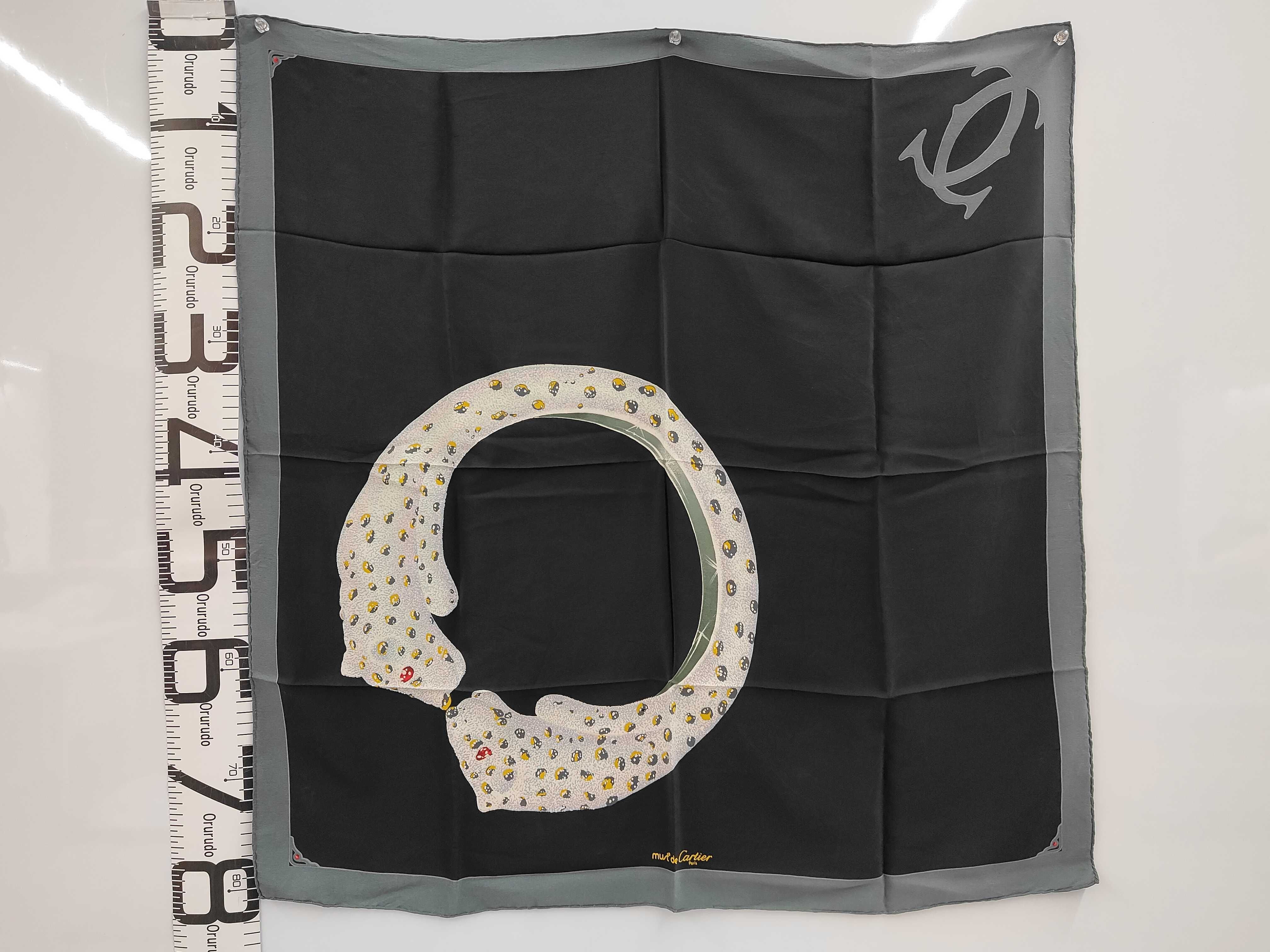 Must de Cartier Panther Ring Motif Black Silk Scarf