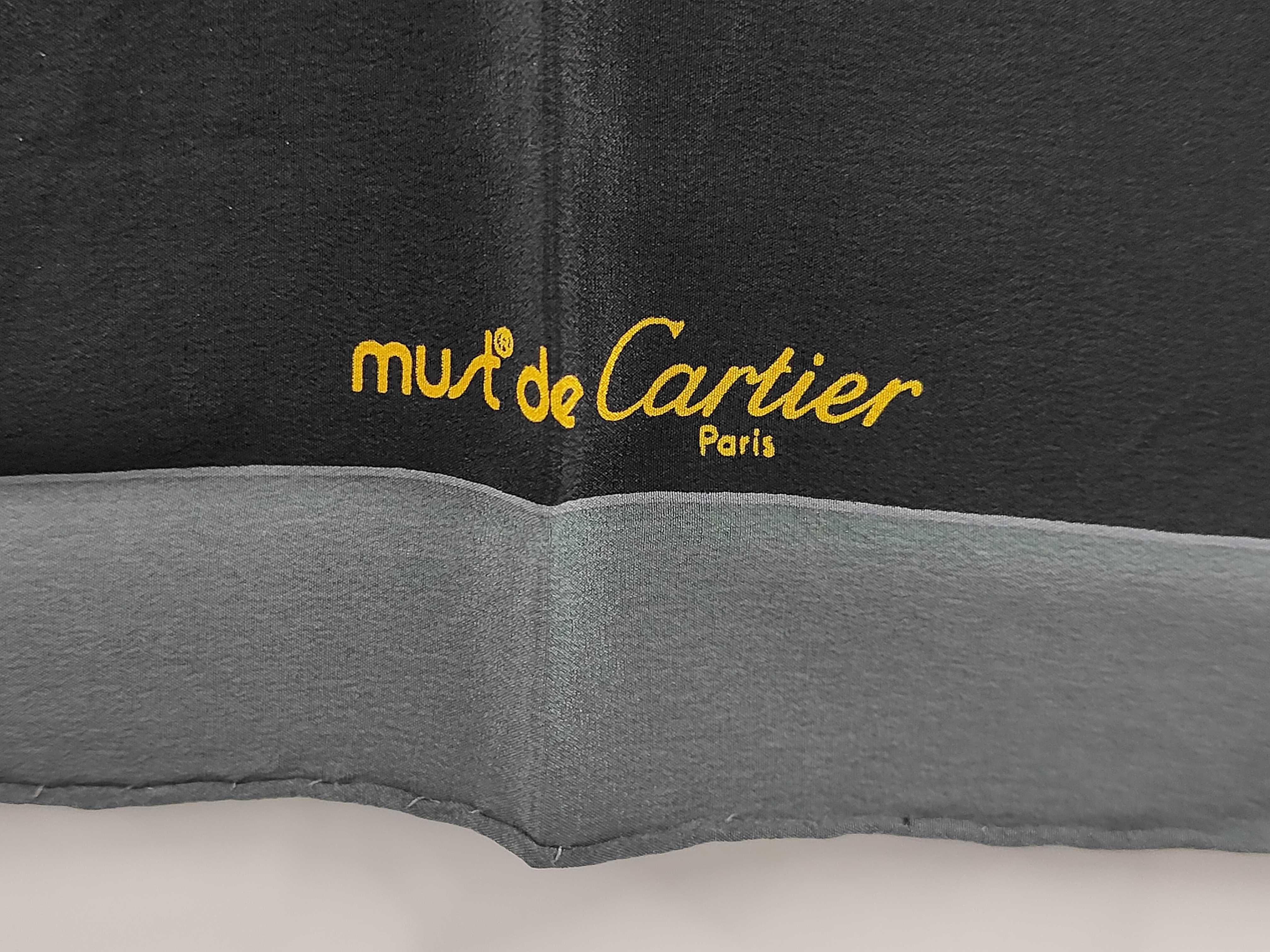 Must de Cartier Panther Ring Motif Black Silk Scarf