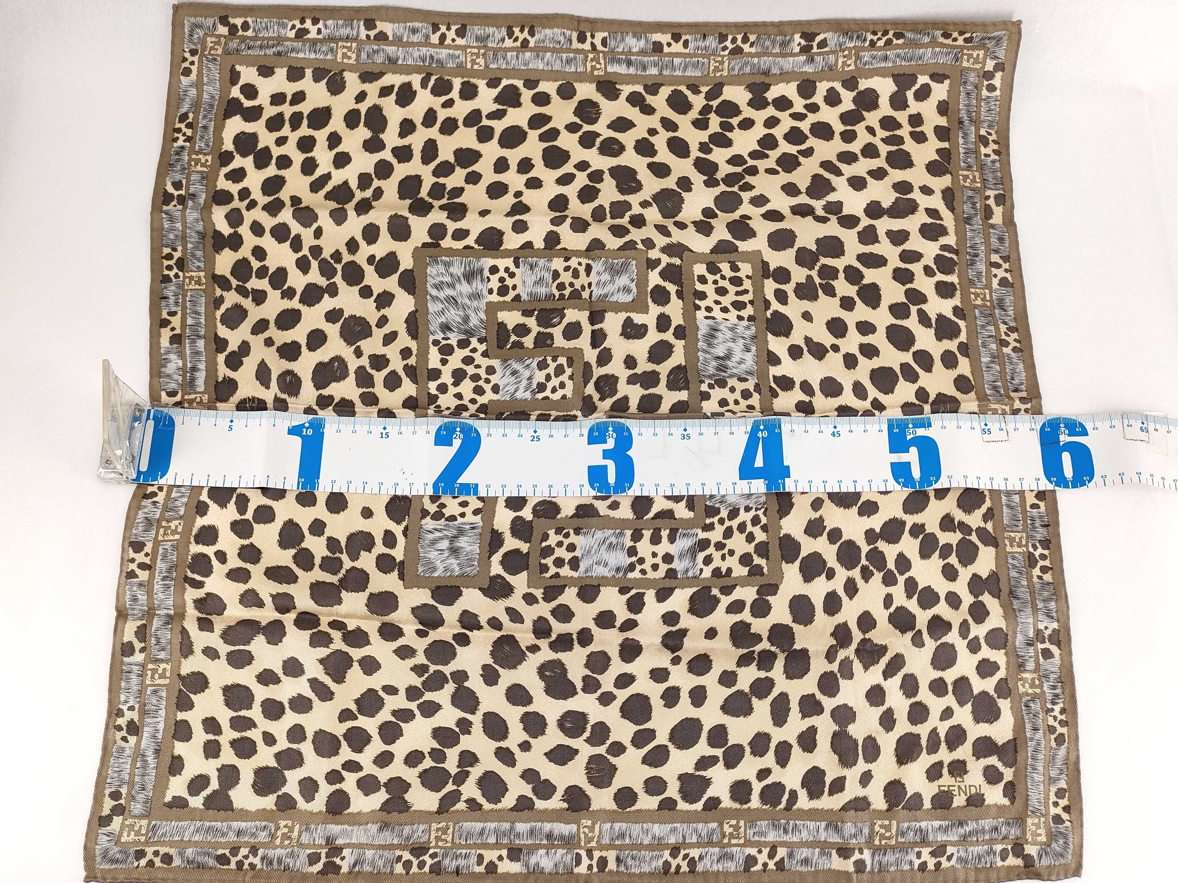 Fendi Silk Twill Leopard Print and FF Logo Square Scarf