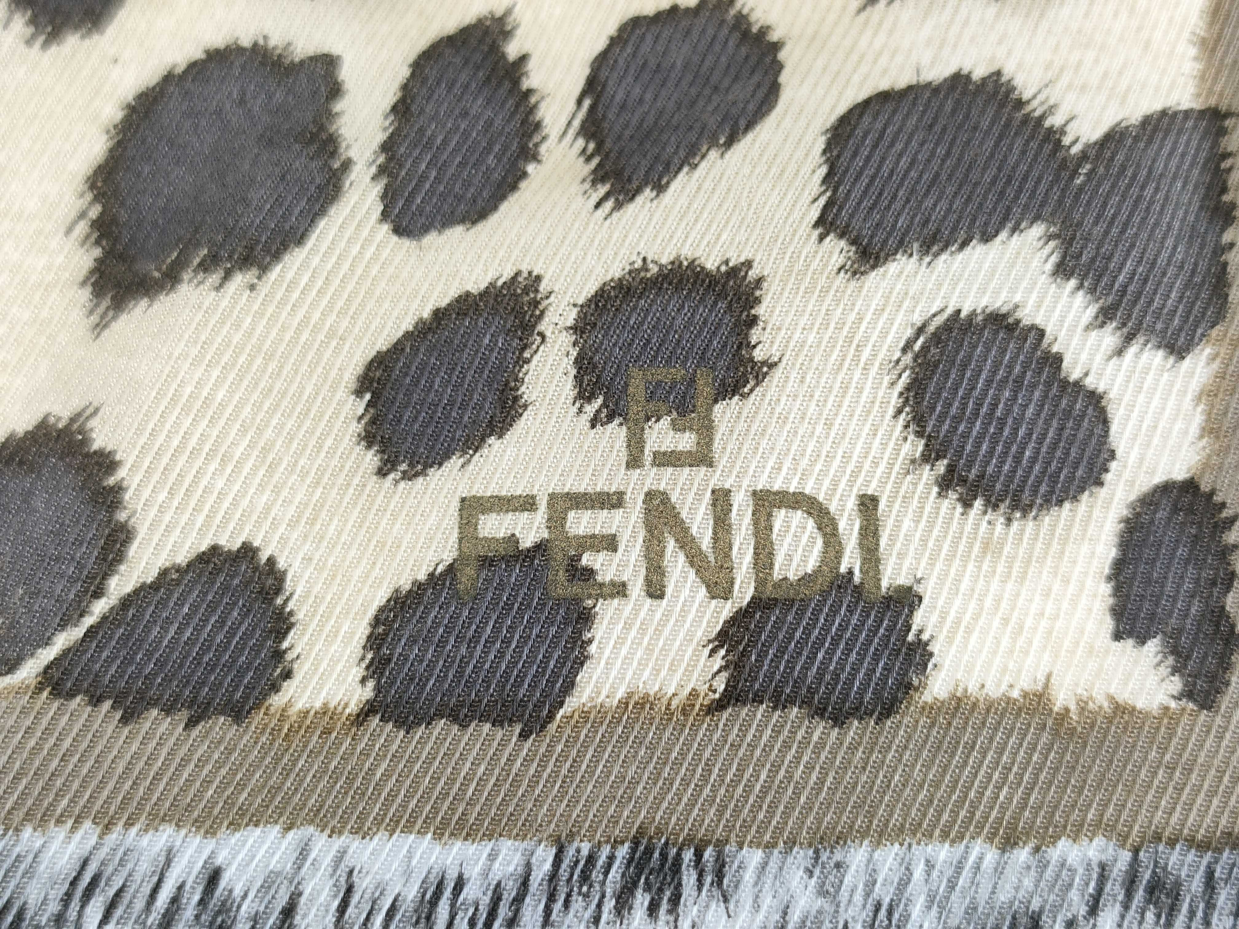 Fendi Silk Twill Leopard Print and FF Logo Square Scarf