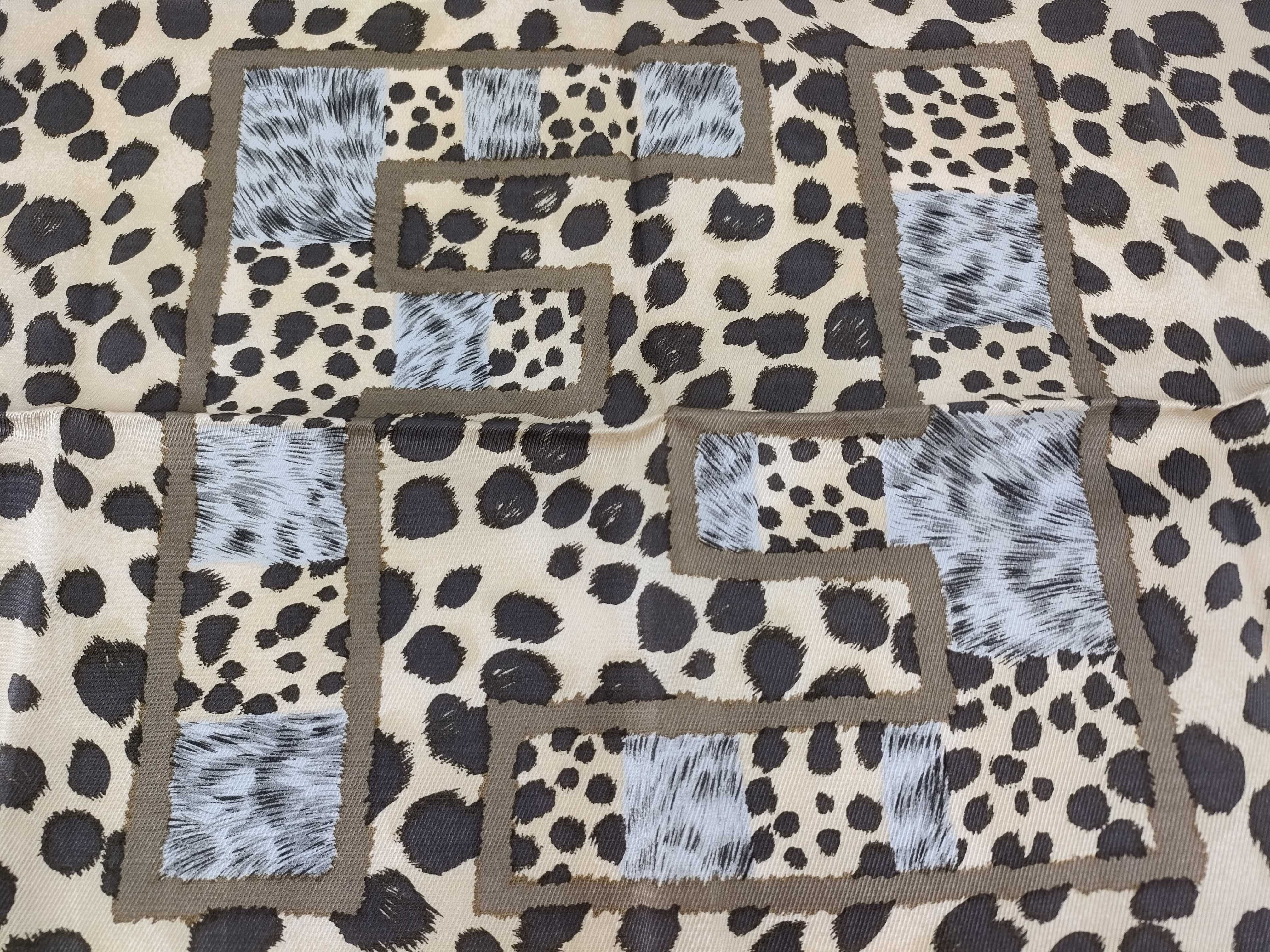 Fendi Silk Twill Leopard Print and FF Logo Square Scarf