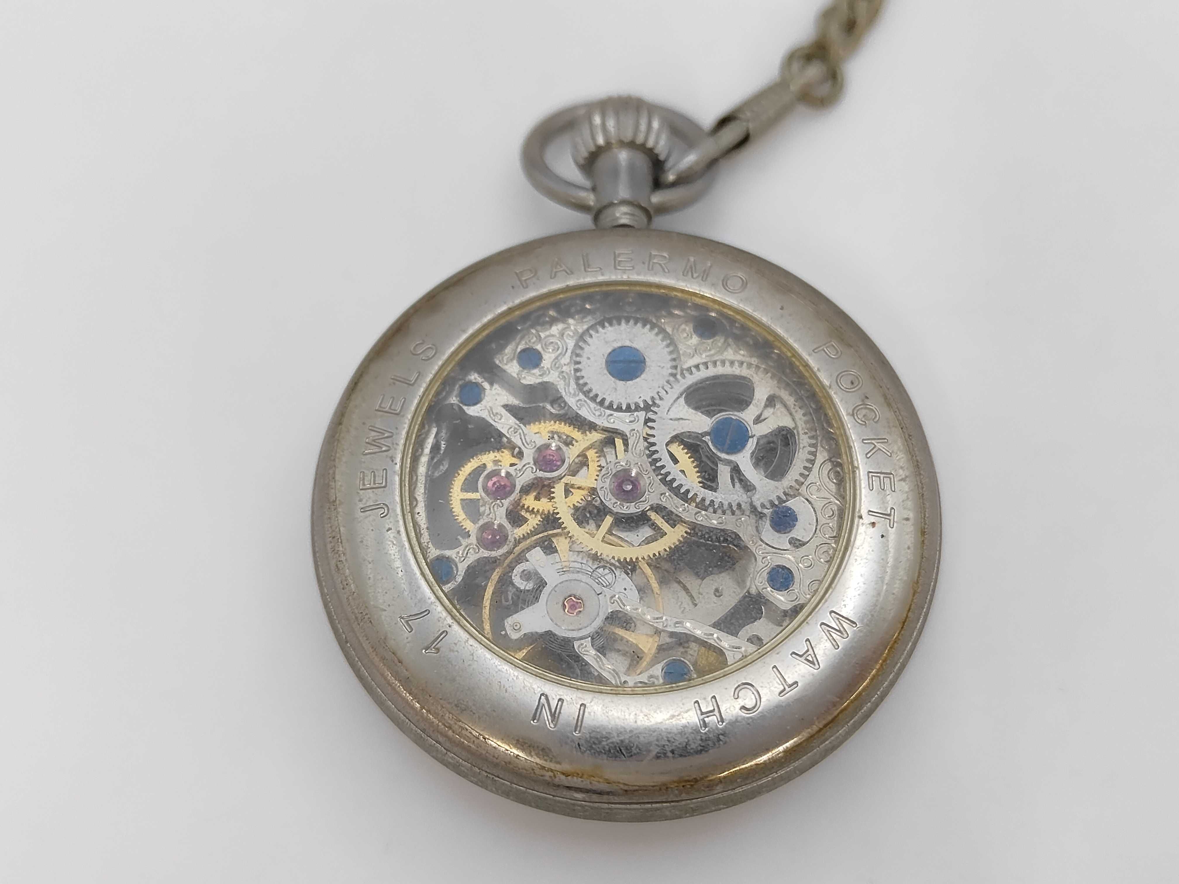 Palermo 17-Jewel Skeleton Dual Time Moon Phase Pocket Watch