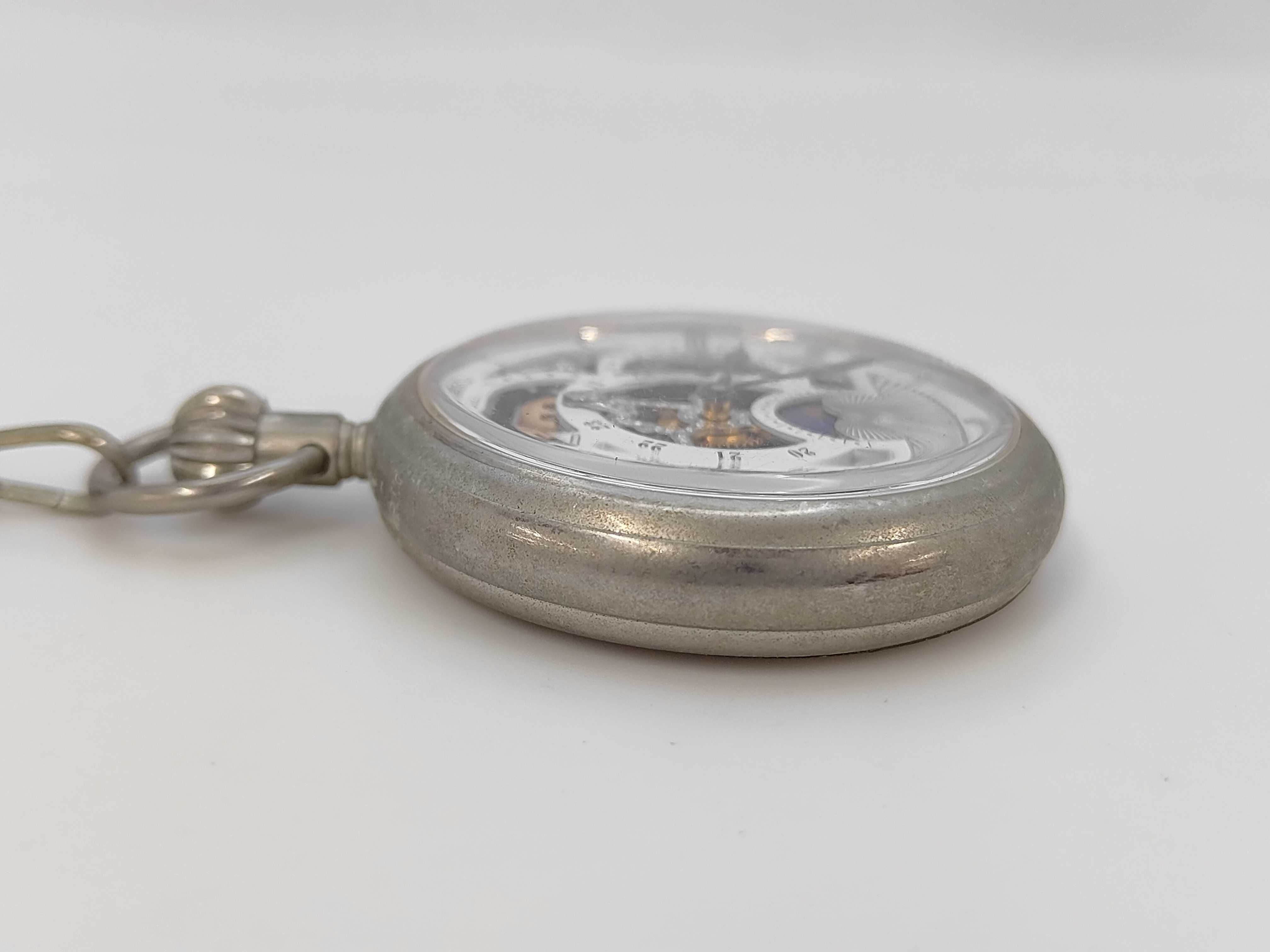 Palermo 17-Jewel Skeleton Dual Time Moon Phase Pocket Watch