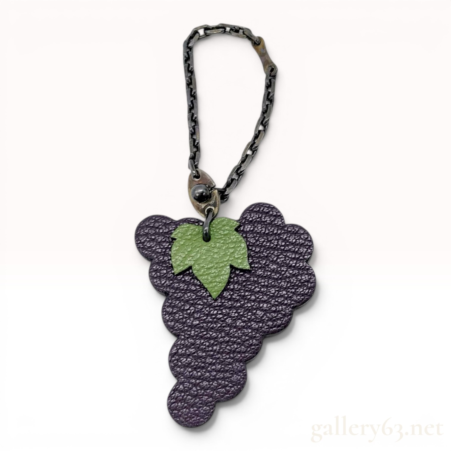 Hermes Tutti Frutti Purple and Green Leather Grape Bag Charm in Sterling Silver