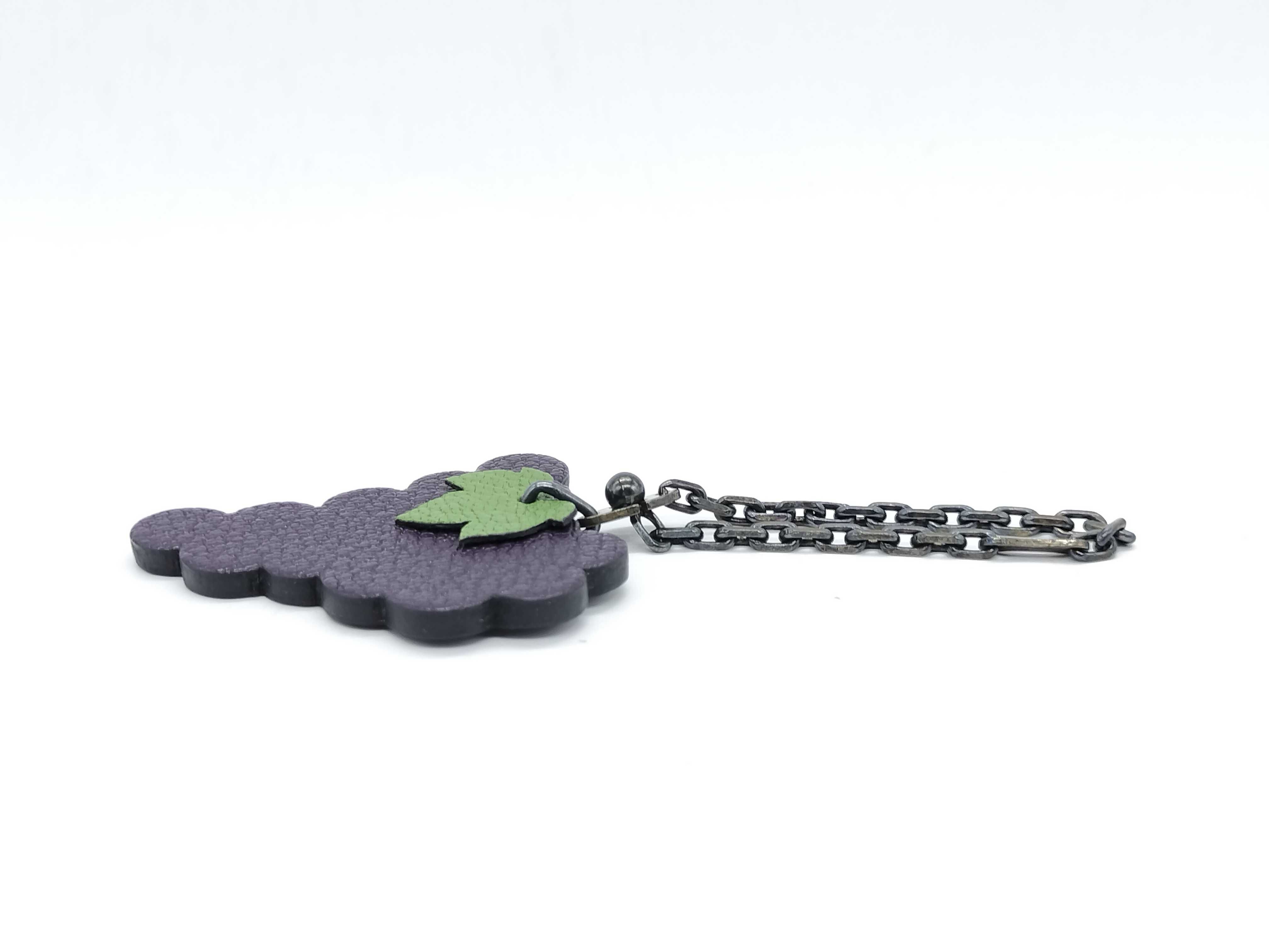 Hermes Tutti Frutti Purple and Green Leather Grape Bag Charm in Sterling Silver