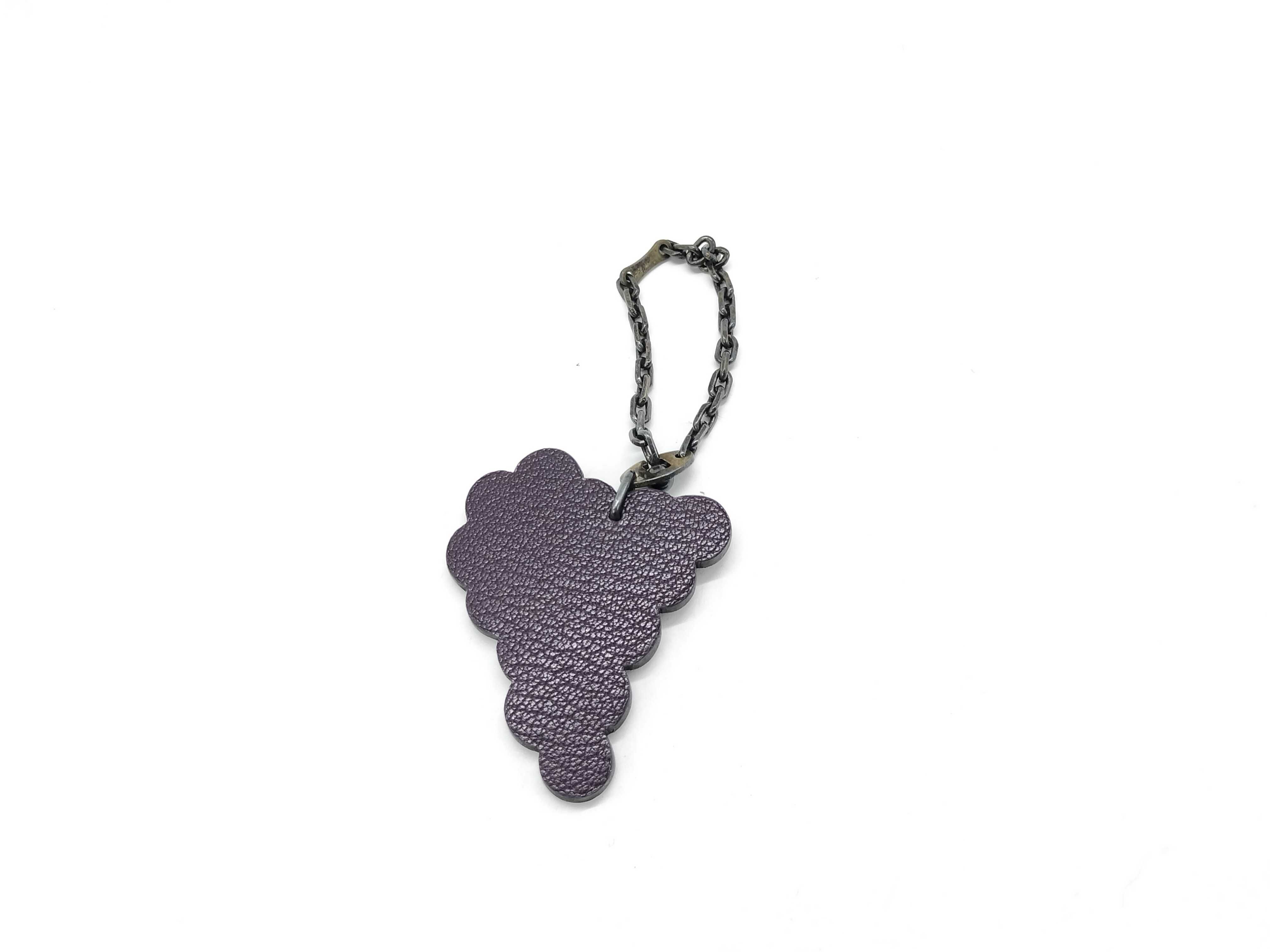 Hermes Tutti Frutti Purple and Green Leather Grape Bag Charm in Sterling Silver