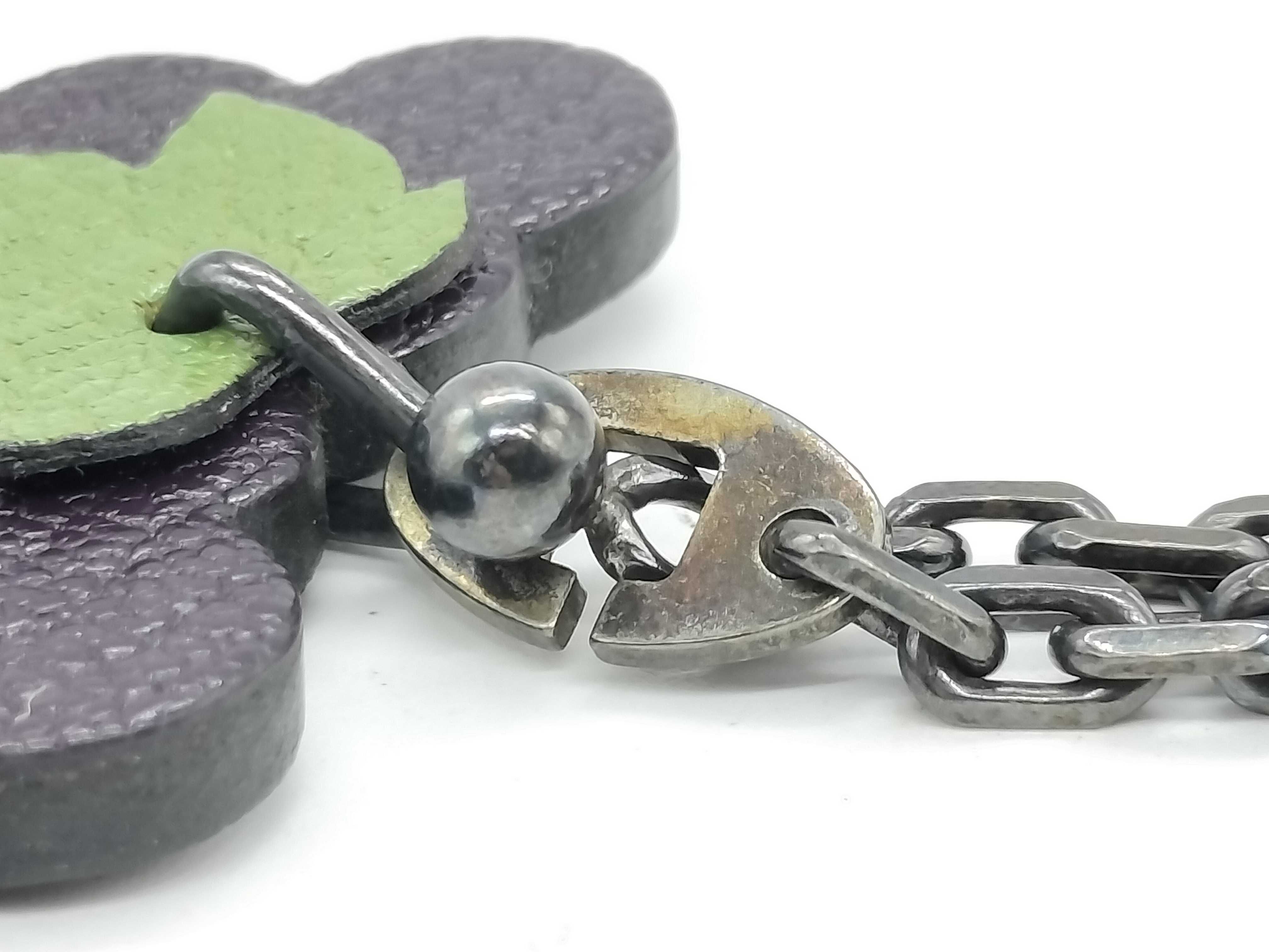 Hermes Tutti Frutti Purple and Green Leather Grape Bag Charm in Sterling Silver