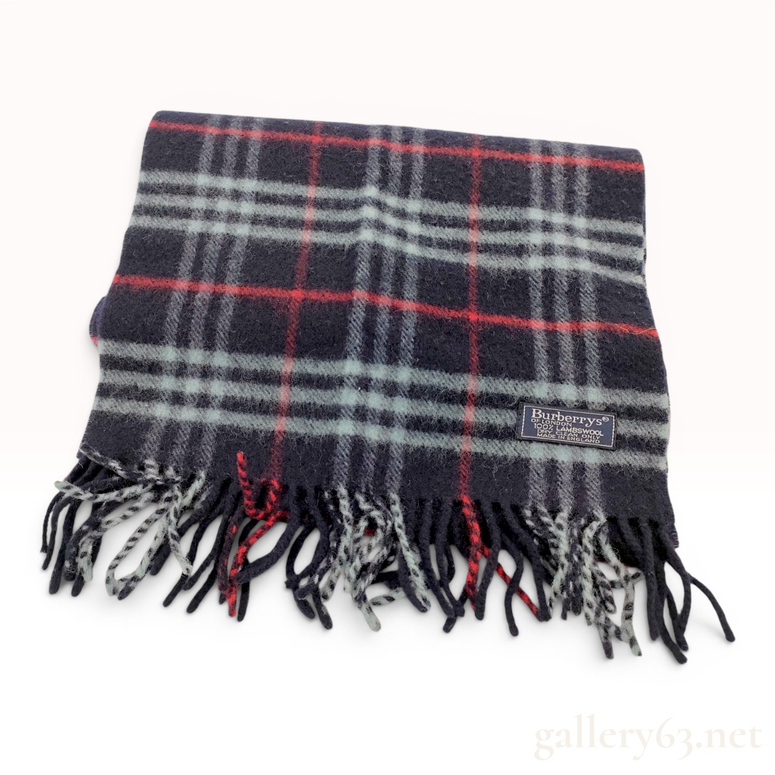 Vintage Burberrys of London Navy Blue Check Lambswool Scarf