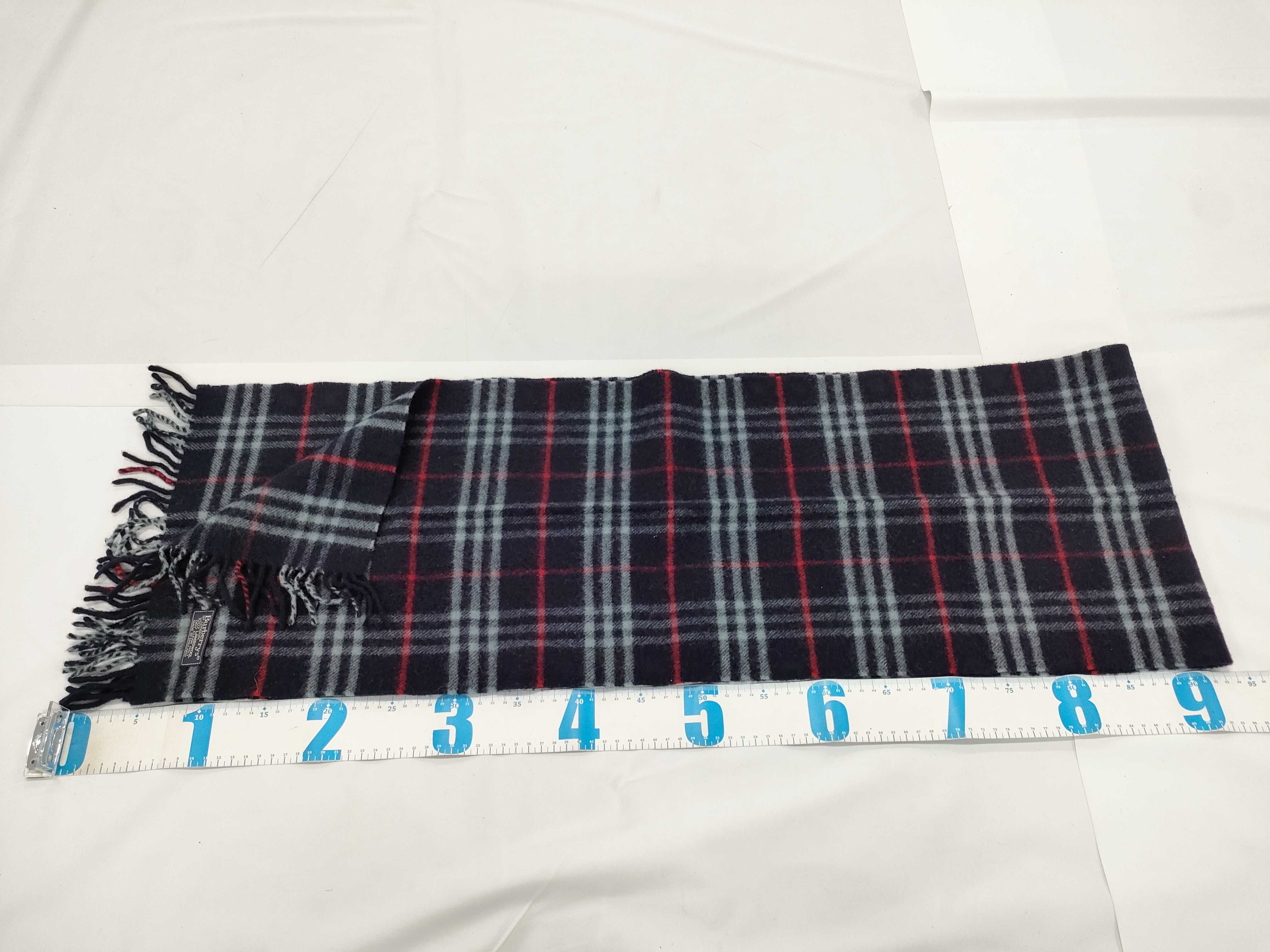 Vintage Burberrys of London Navy Blue Check Lambswool Scarf