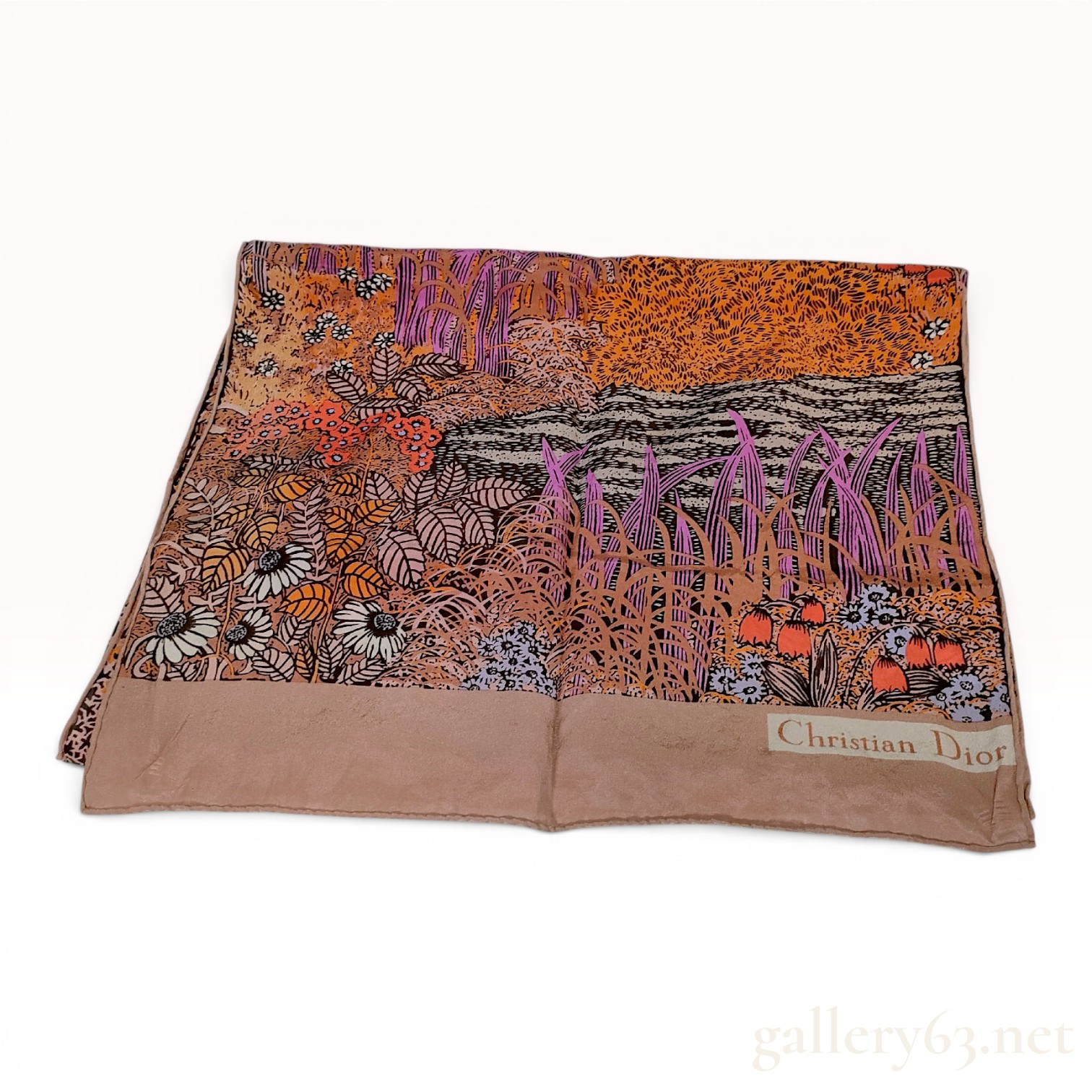 Christian Dior Vintage Silk Botanical Print Scarf
