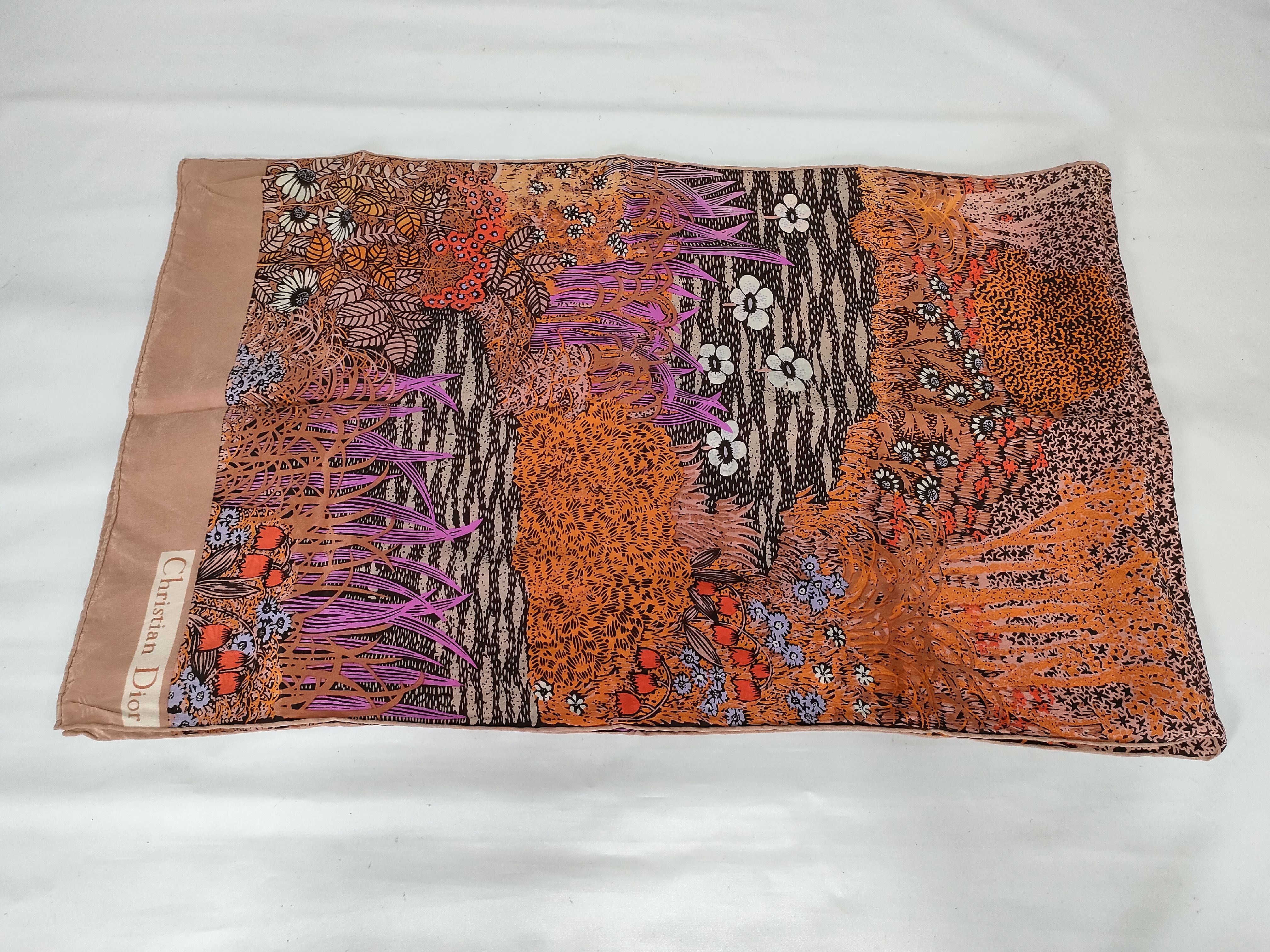 Christian Dior Vintage Silk Botanical Print Scarf