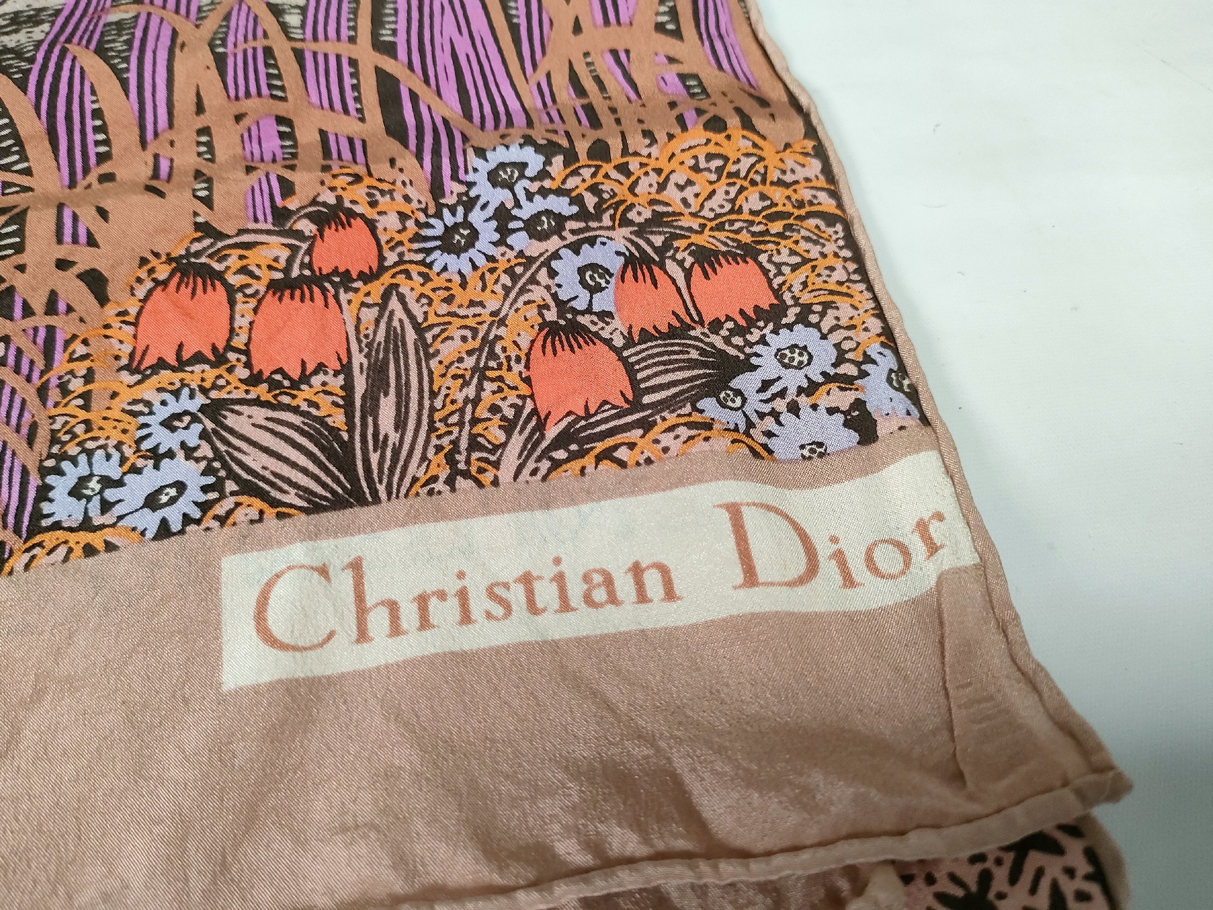 Christian Dior Vintage Silk Botanical Print Scarf