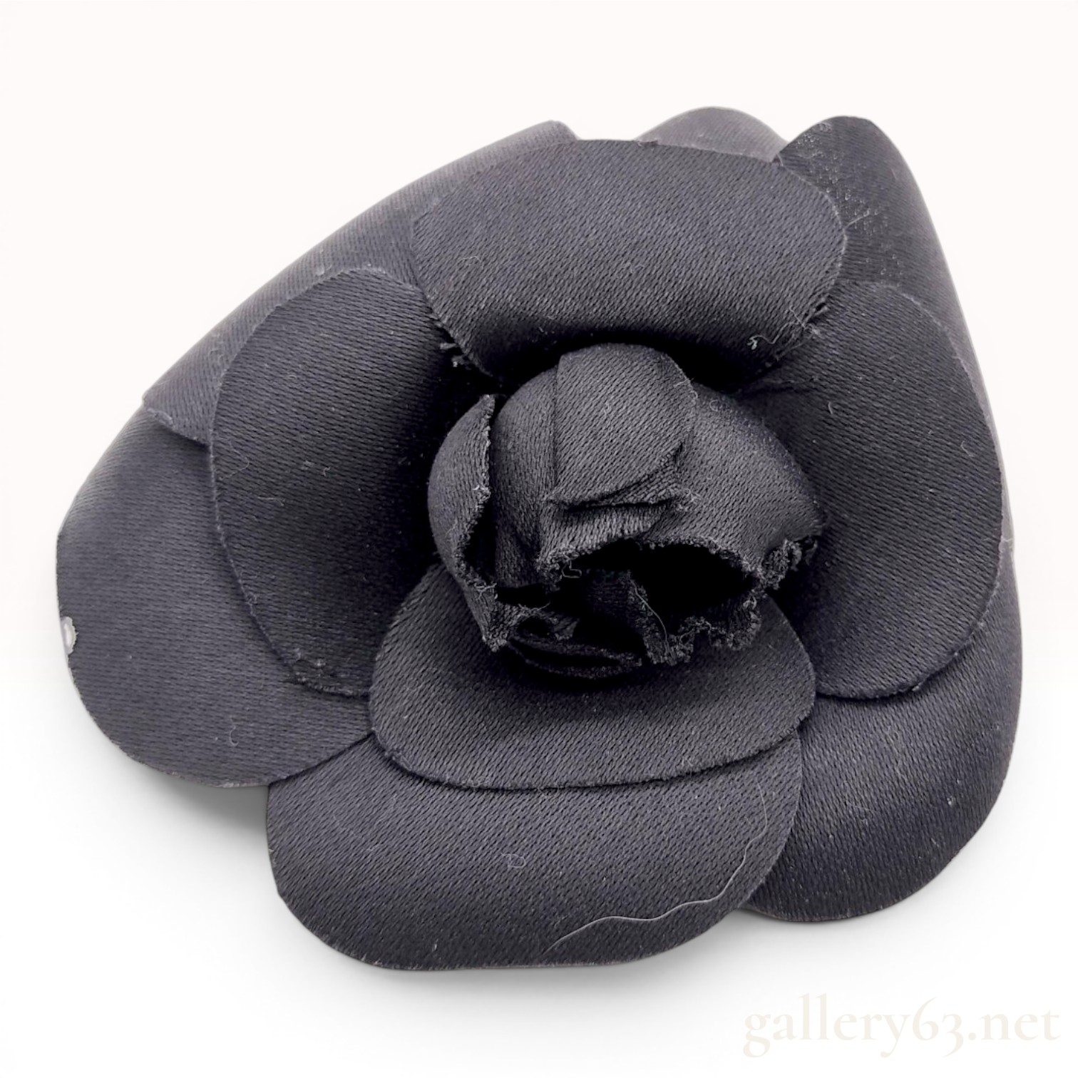 Vintage Chanel Black Fabric Camellia Brooch with Presentation Box
