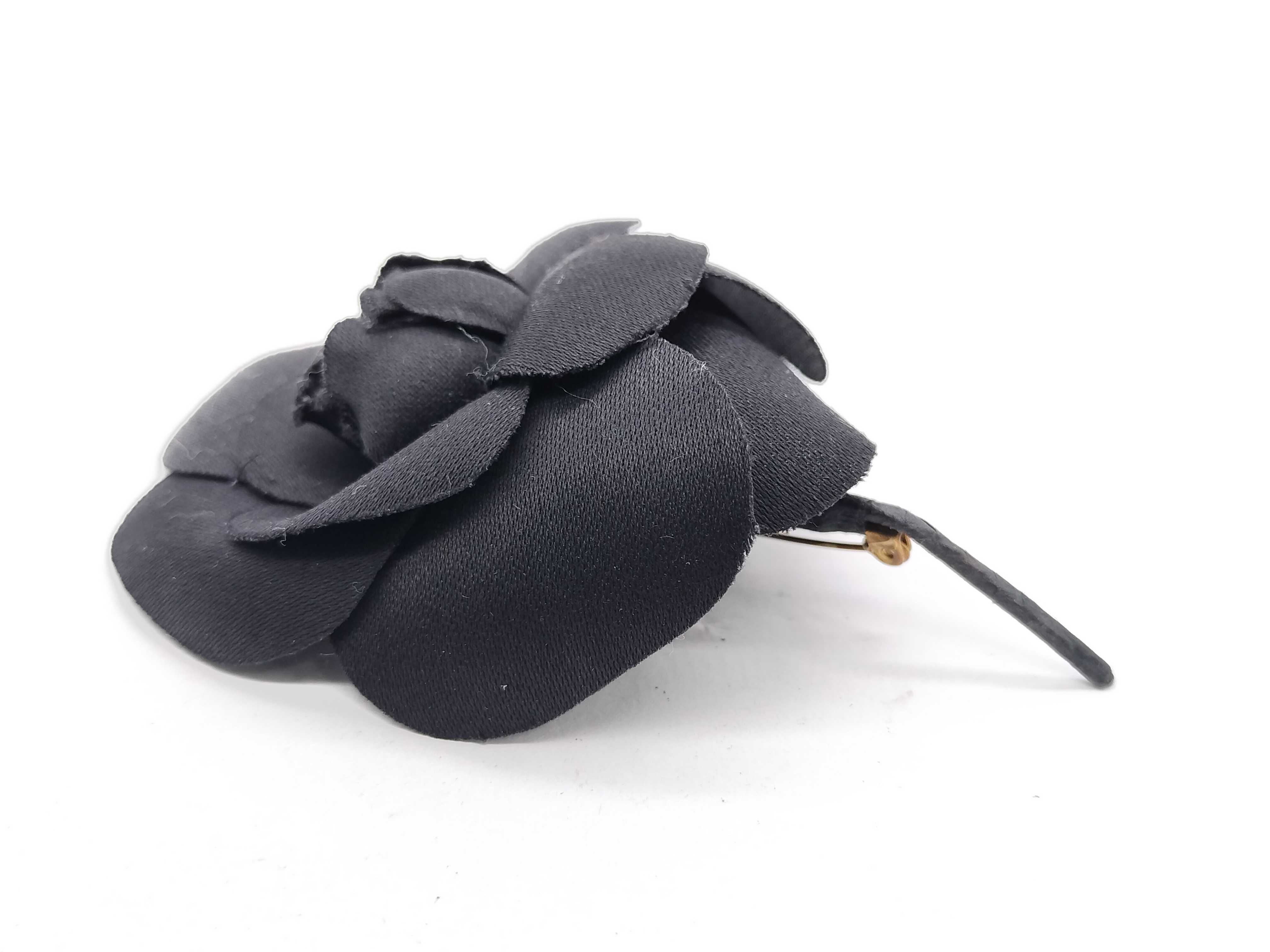 Vintage Chanel Black Fabric Camellia Brooch with Presentation Box
