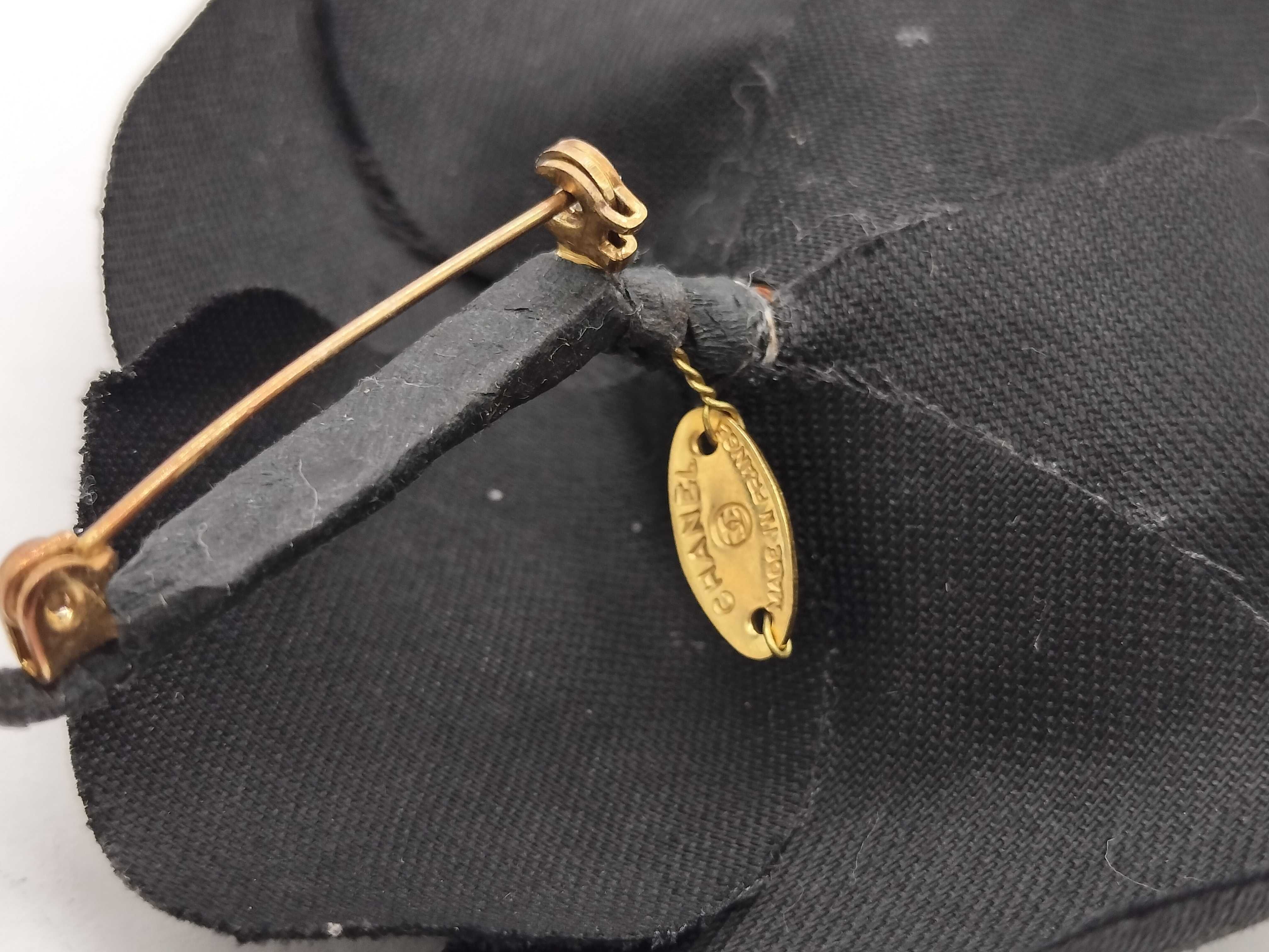Vintage Chanel Black Fabric Camellia Brooch with Presentation Box