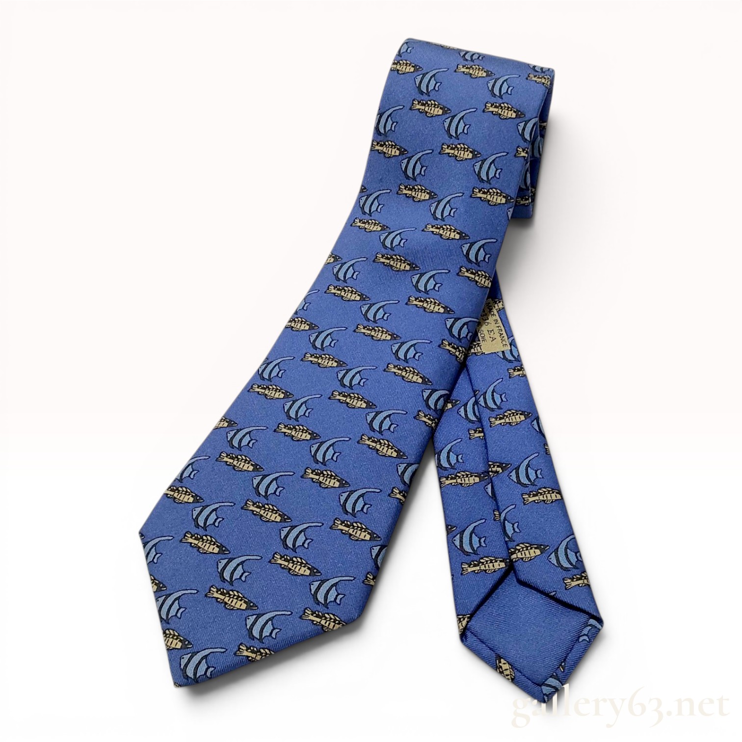 Hermes Men's Silk Necktie with Tropical Fish Pattern 7336 EA