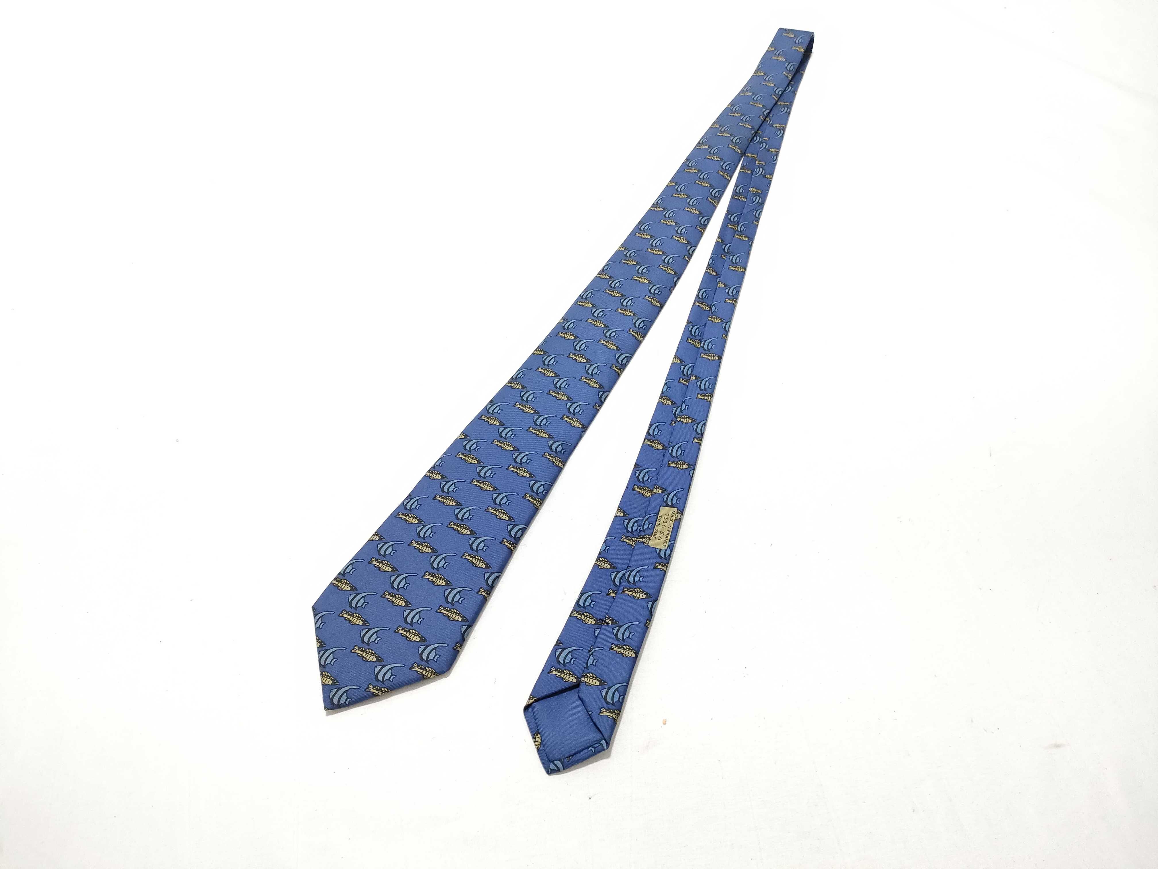 Hermes Men's Silk Necktie with Tropical Fish Pattern 7336 EA
