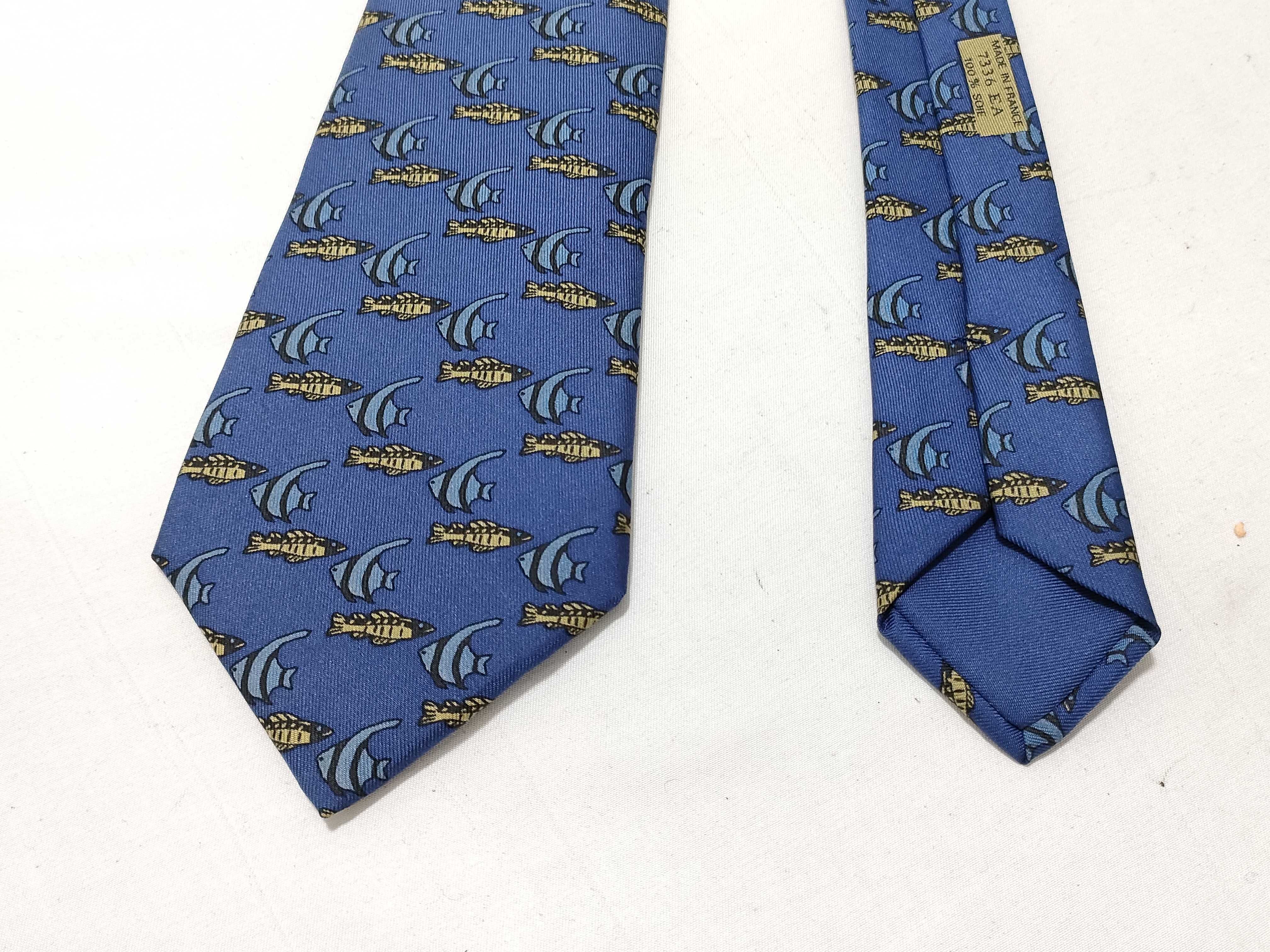 Hermes Men's Silk Necktie with Tropical Fish Pattern 7336 EA