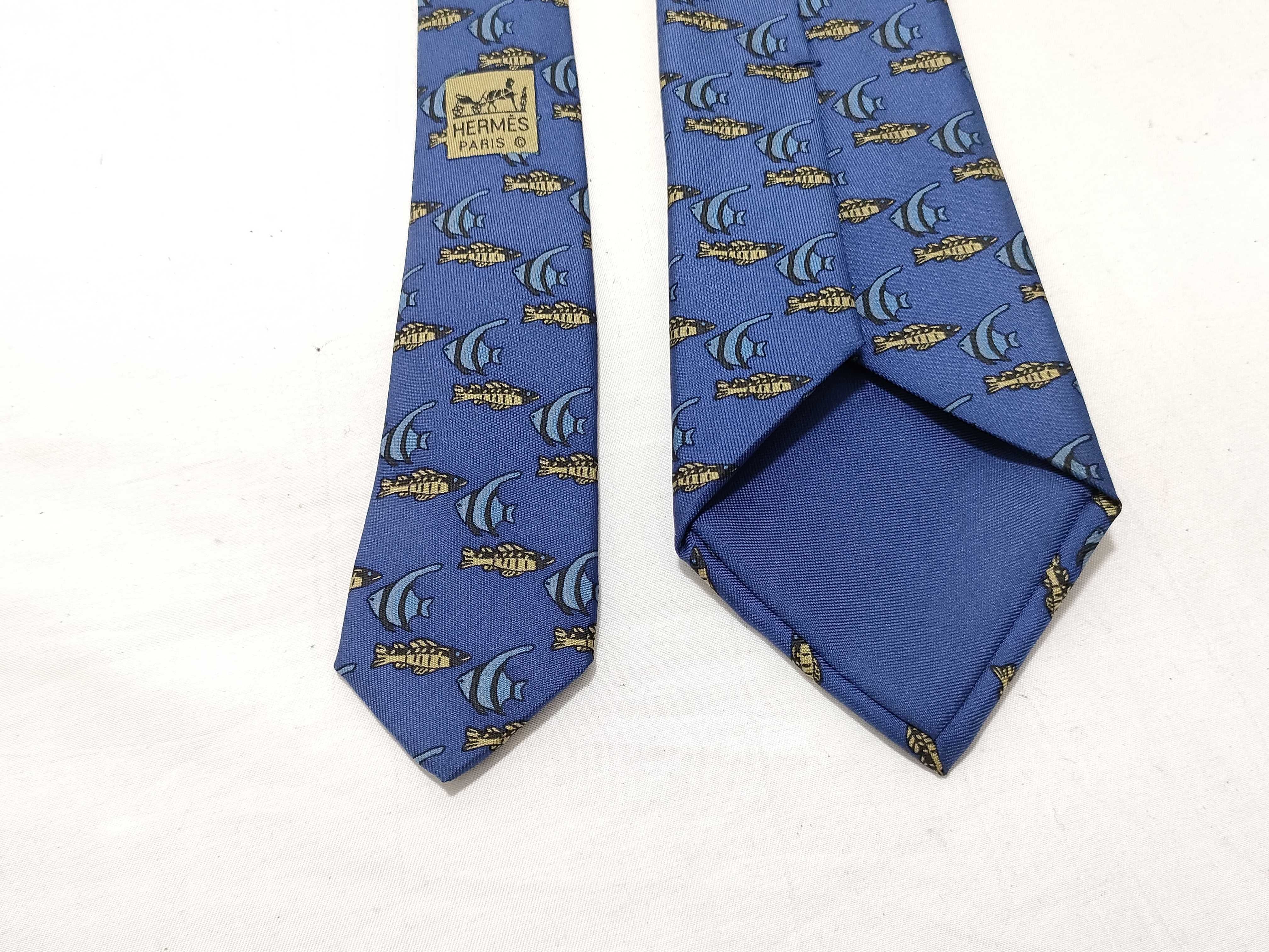 Hermes Men's Silk Necktie with Tropical Fish Pattern 7336 EA