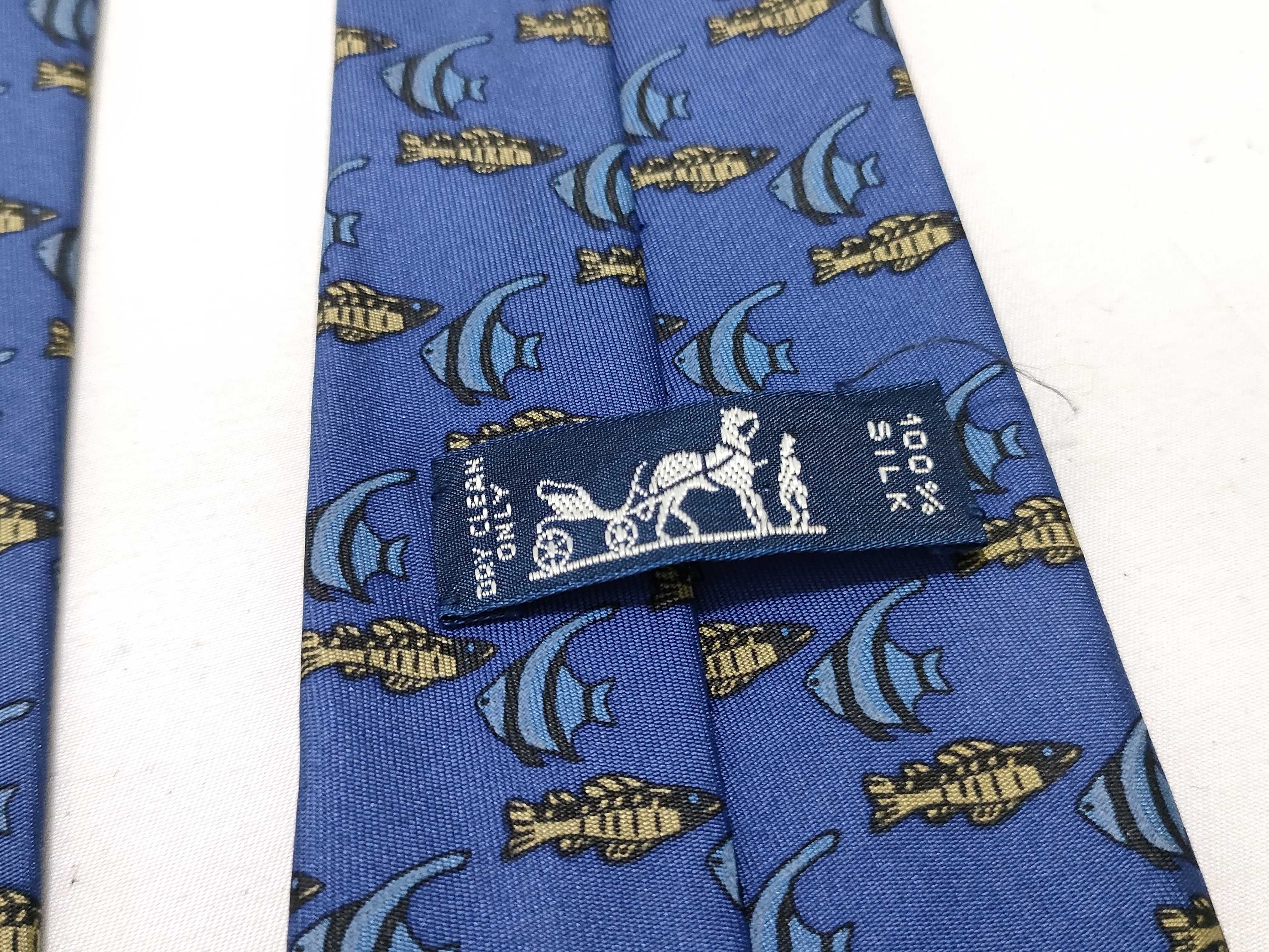 Hermes Men's Silk Necktie with Tropical Fish Pattern 7336 EA