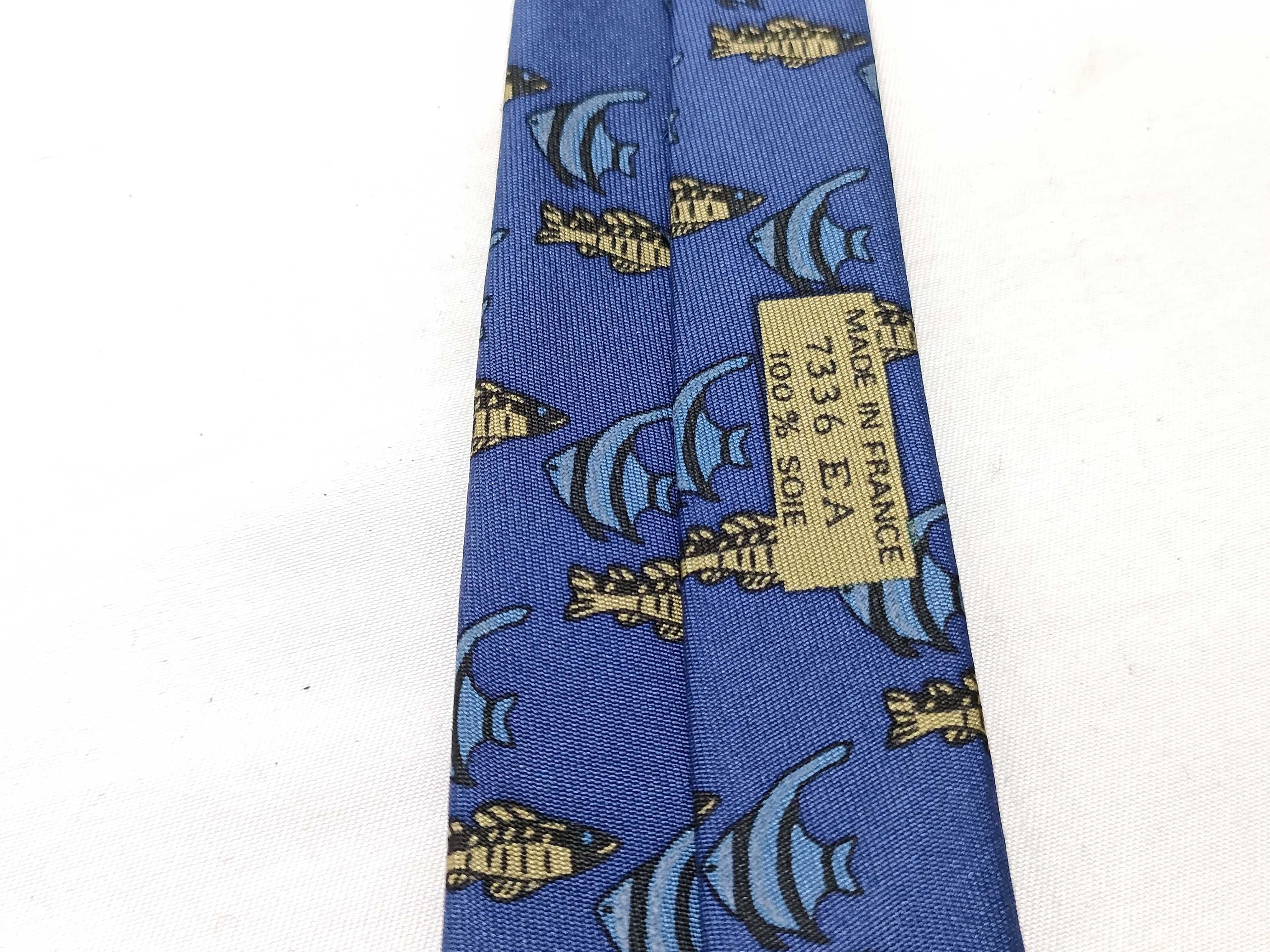Hermes Men's Silk Necktie with Tropical Fish Pattern 7336 EA