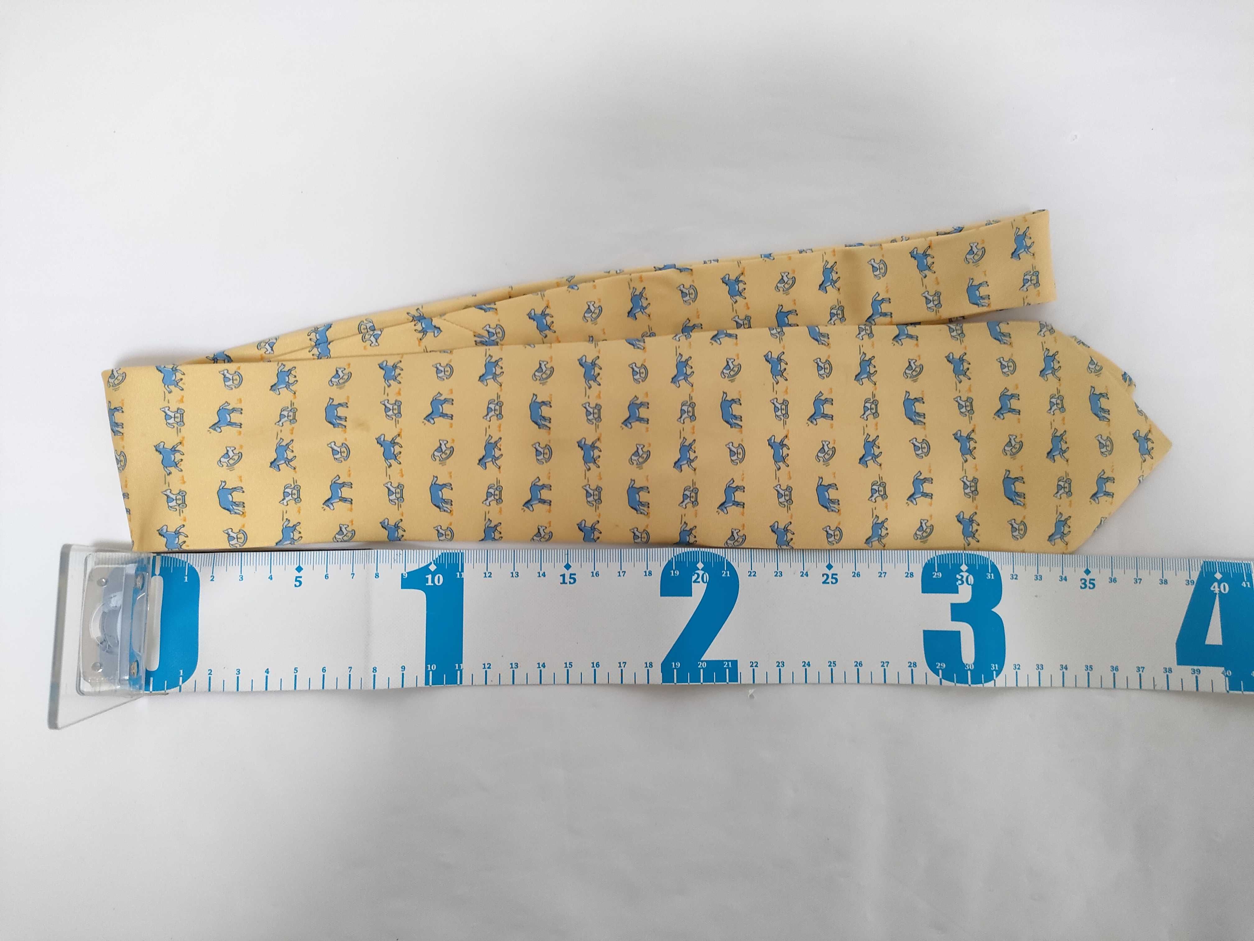 Hermes Yellow Silk Necktie with Repeating Horse Pattern