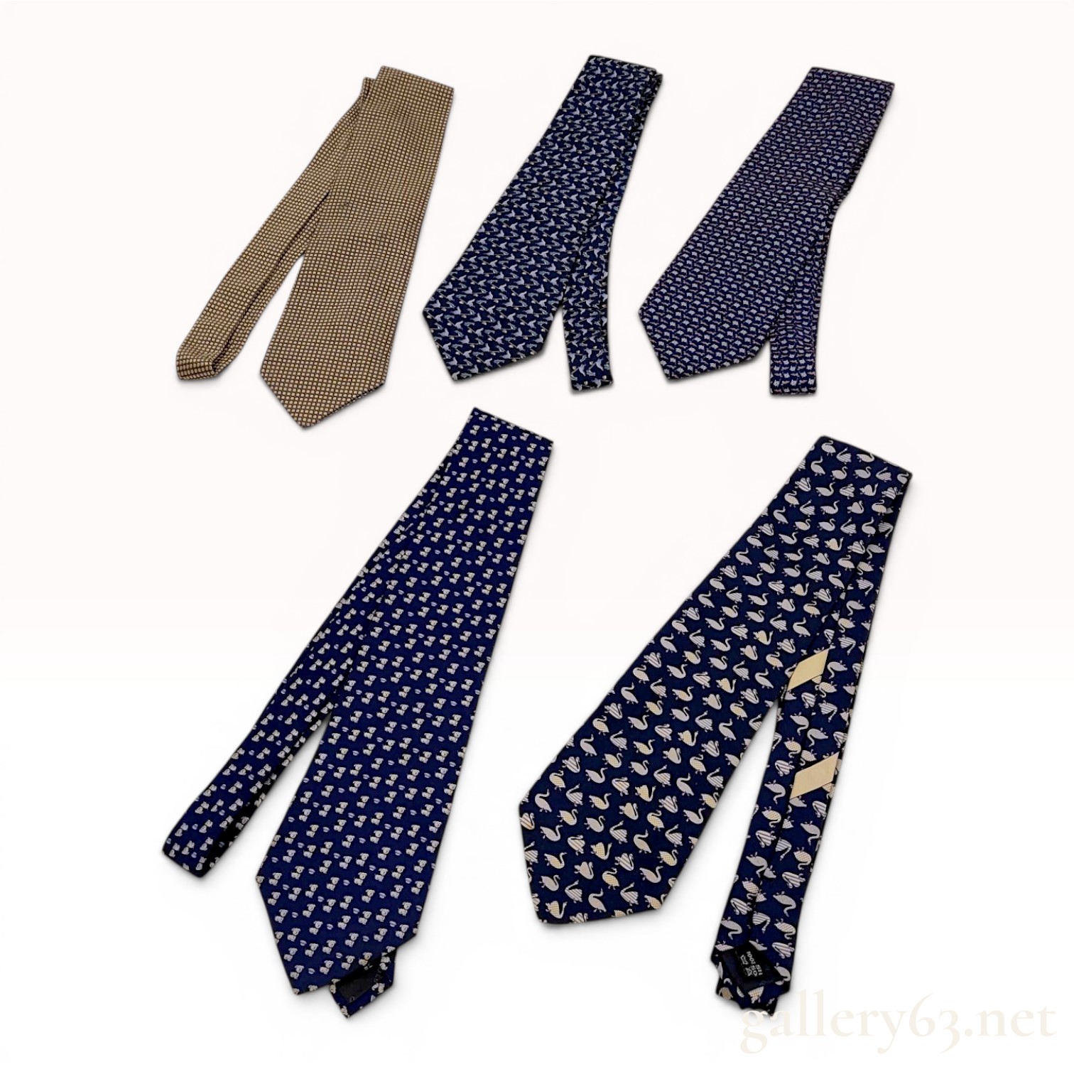 A Lot of Five Salvatore Ferragamo Silk Neckties