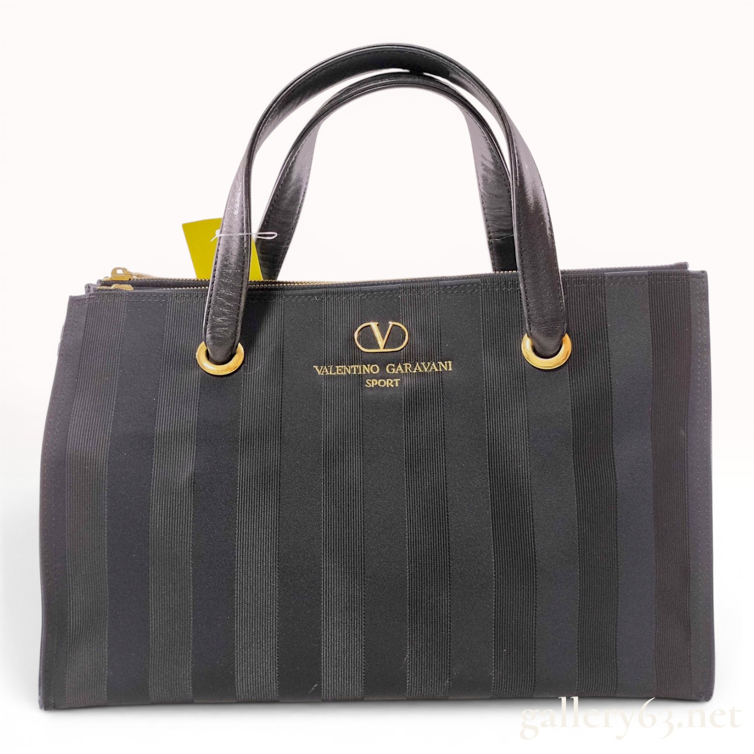 Valentino Garavani Sport Black Striped Fabric Top-Handle Tote Bag